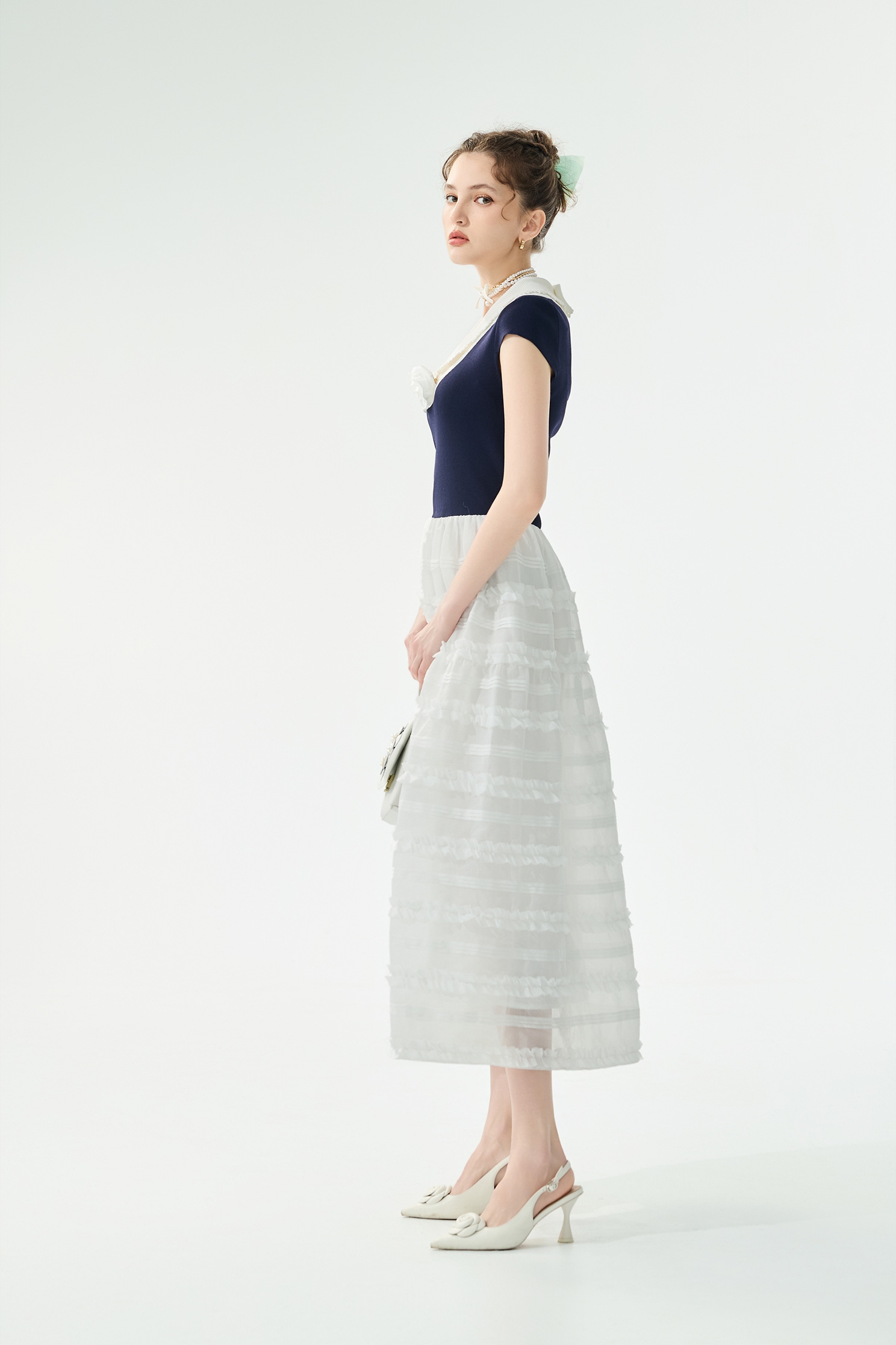 Navy Knit Dress With Ruffle Detail Tiered SkirtNavy Knit Dress With Ruffle Detail Tiered Skirt,Dresses,Knitted dresses,Season (SS) Look,Knitted,Knitted dresses