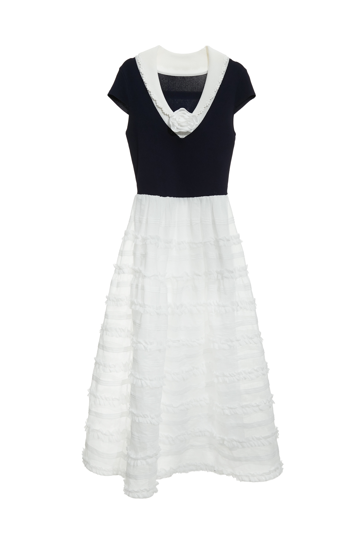 Navy Knit Dress With Ruffle Detail Tiered SkirtNavy Knit Dress With Ruffle Detail Tiered Skirt,Dresses,Knitted dresses,Season (SS) Look,Knitted,Knitted dresses