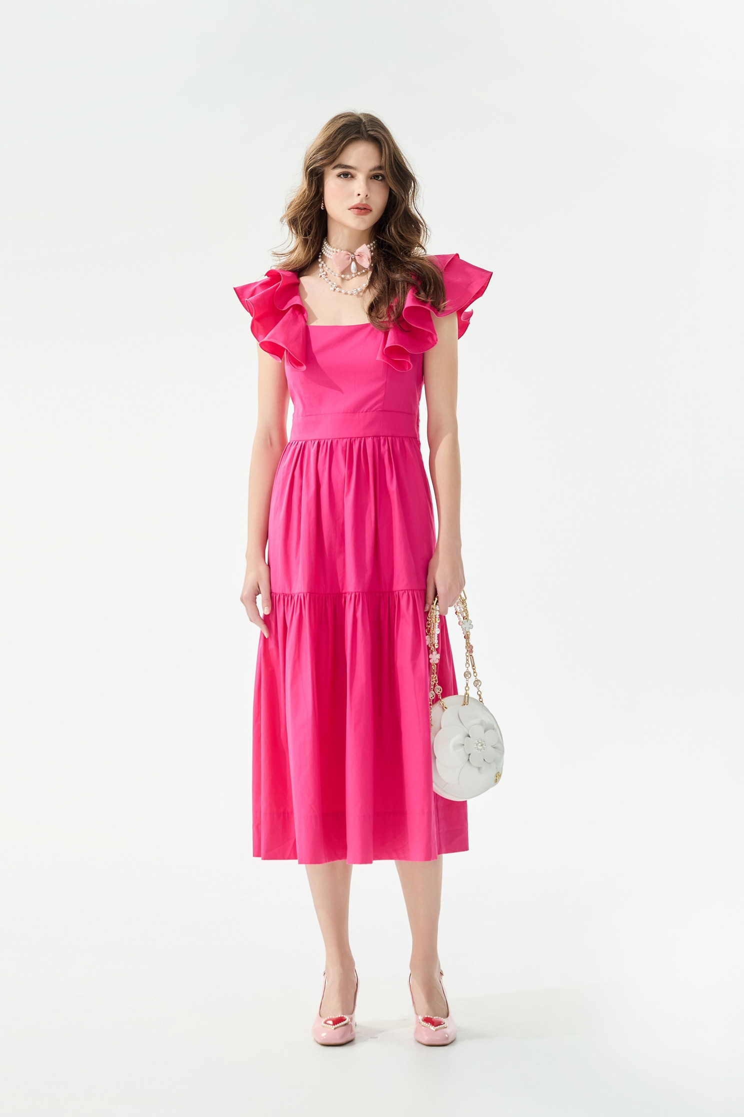 Fuchsia Pink Ruffle Detail DressFuchsia Pink Ruffle Detail Dress,Dresses,Season (SS) Look