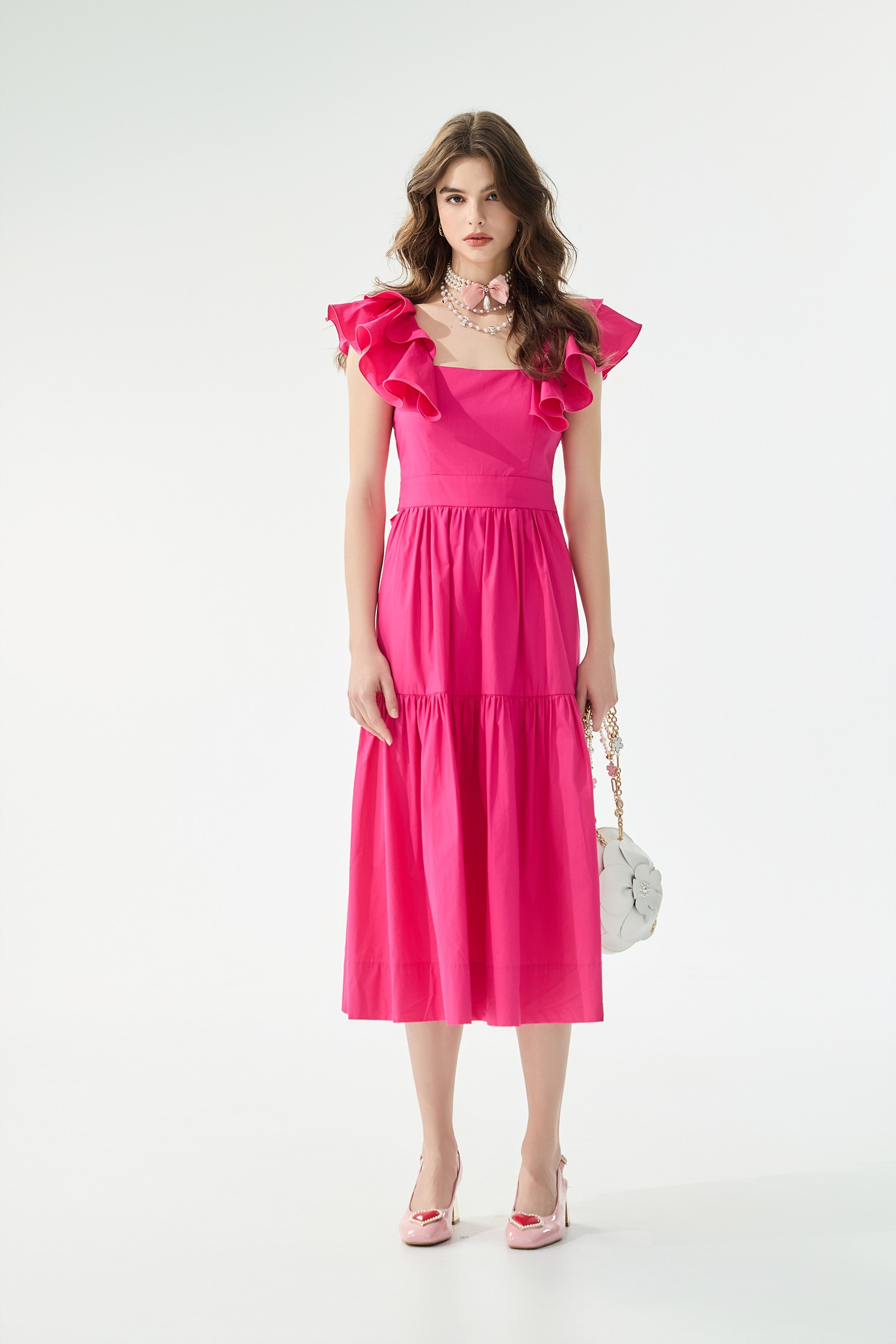 Fuchsia Pink Ruffle Detail DressFuchsia Pink Ruffle Detail Dress,Dresses,Season (SS) Look