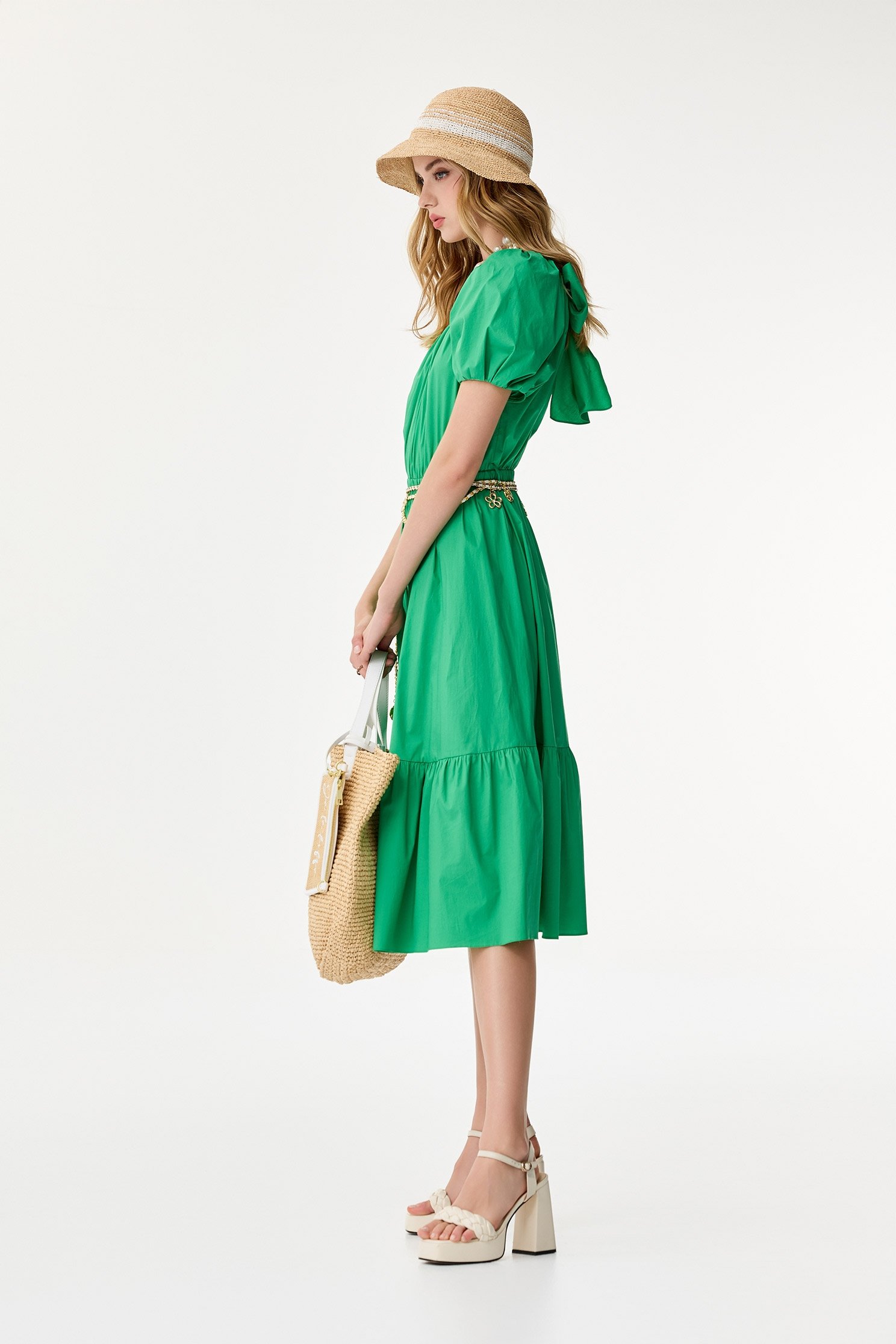 Bow Detail Puff Sleeve DressBow Detail Puff Sleeve Dress,Dresses,Season (SS) Look,Cotton,bows