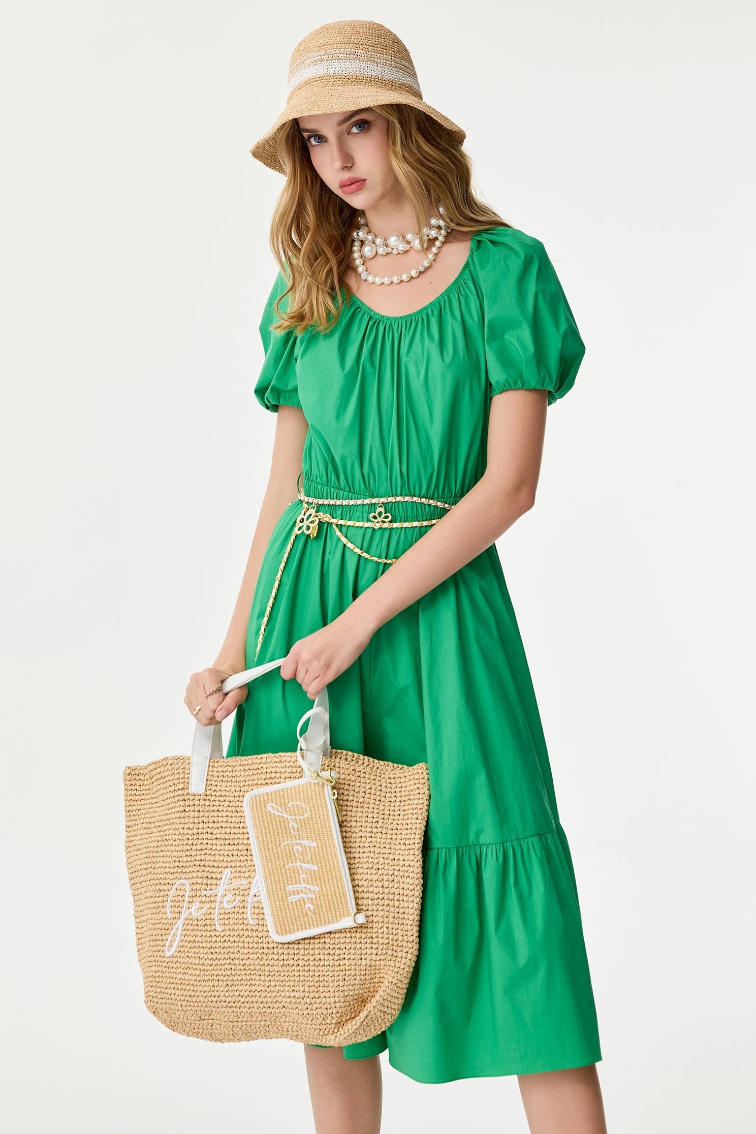 Bow Detail Puff Sleeve DressBow Detail Puff Sleeve Dress,Dresses,Season (SS) Look,Cotton,bows