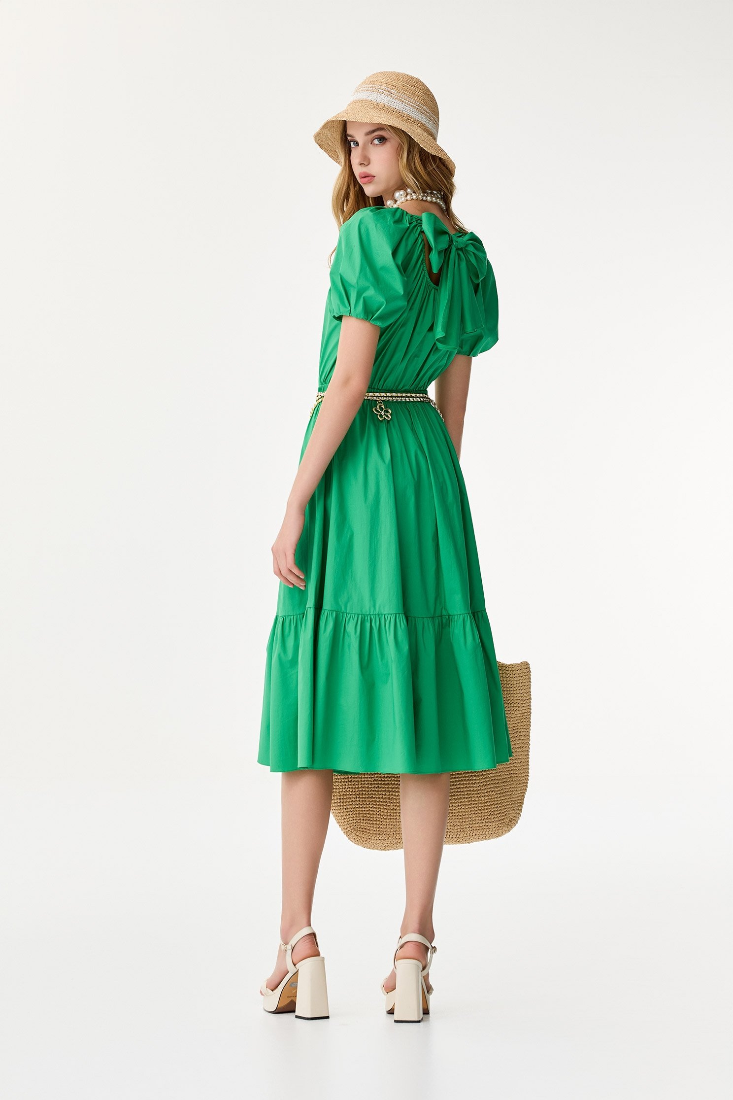 Bow Detail Puff Sleeve DressBow Detail Puff Sleeve Dress,Dresses,Season (SS) Look,Cotton,bows