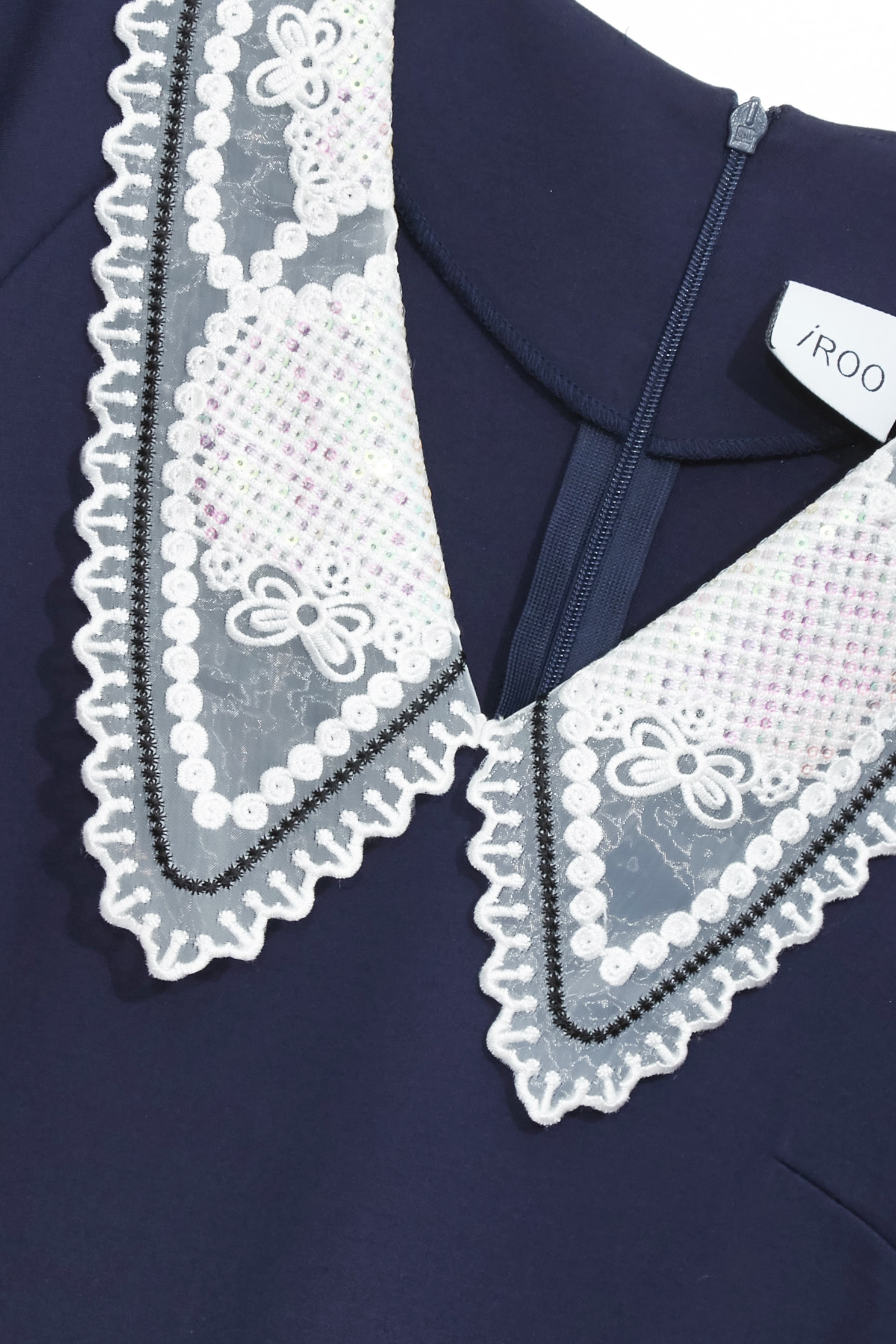 Embroidery Organza Collar Detail Navy Short DressEmbroidery Organza Collar Detail Navy Short Dress,V-neck dresses,Dresses,Embroidered,Season (SS) Look,City Feminine,Knitted