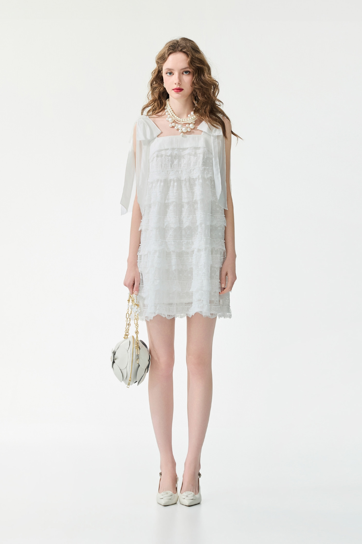 Bow Strap Detail Lace Dress,Dresses,Embroidered,Lace dresses,Season (SS) Look,White dresses,Lace,Lace dresses,bows