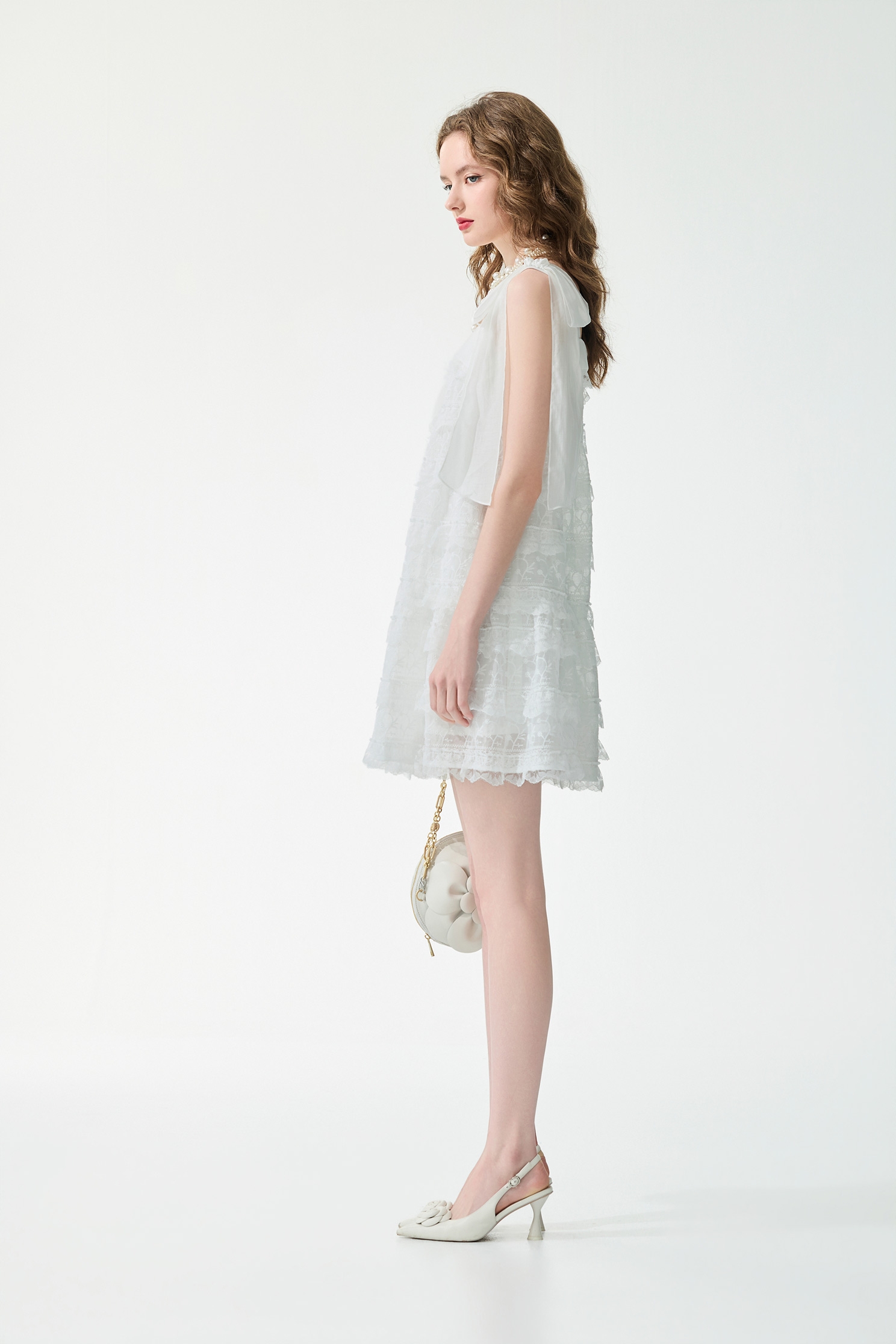 Bow Strap Detail Lace Dress,Dresses,Embroidered,Lace dresses,Season (SS) Look,White dresses,Lace,Lace dresses,bows