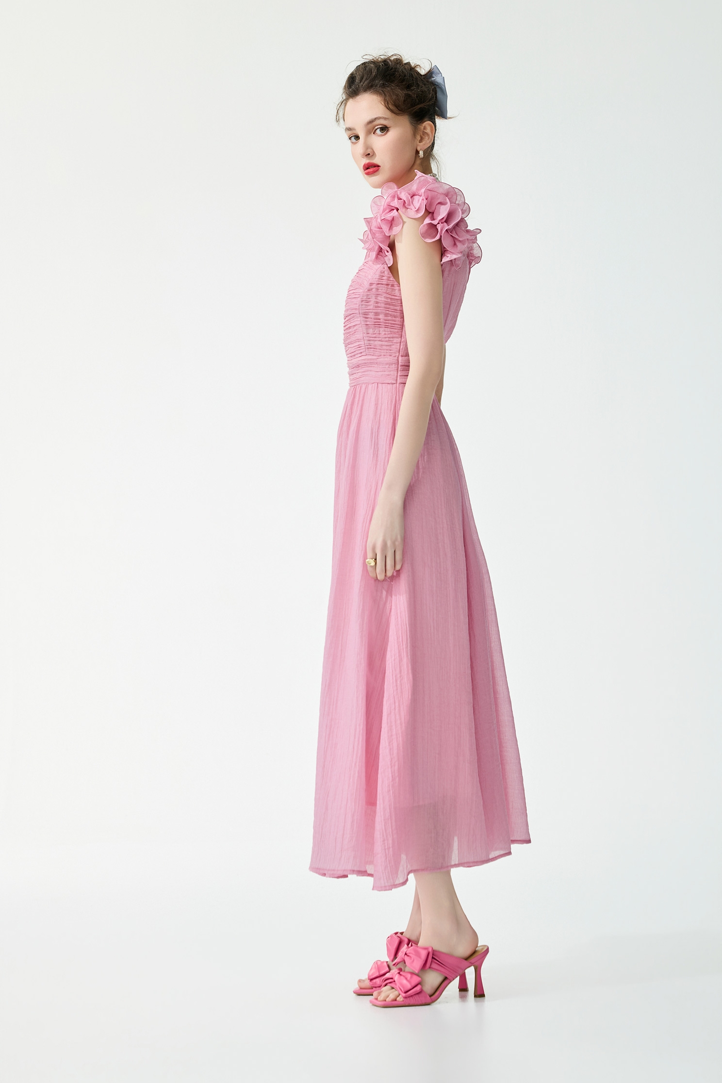 Ruffle Strap Pink Chiffon Dress,Dresses,bestselling,Chiffon dresses,Season (SS) Look,Chiffon,Chiffon dresses
