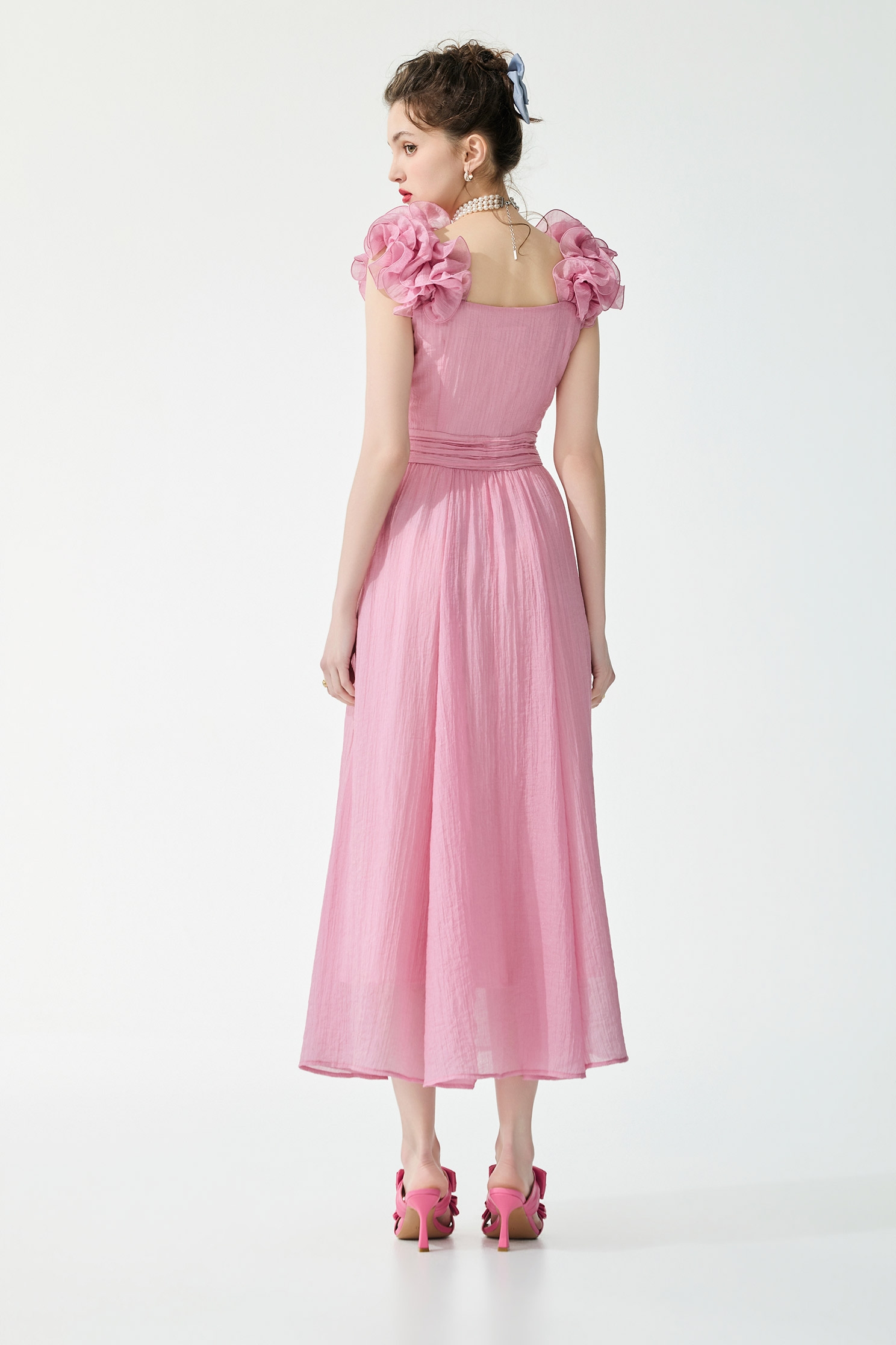 Ruffle Strap Pink Chiffon Dress,Dresses,bestselling,Chiffon dresses,Season (SS) Look,Chiffon,Chiffon dresses