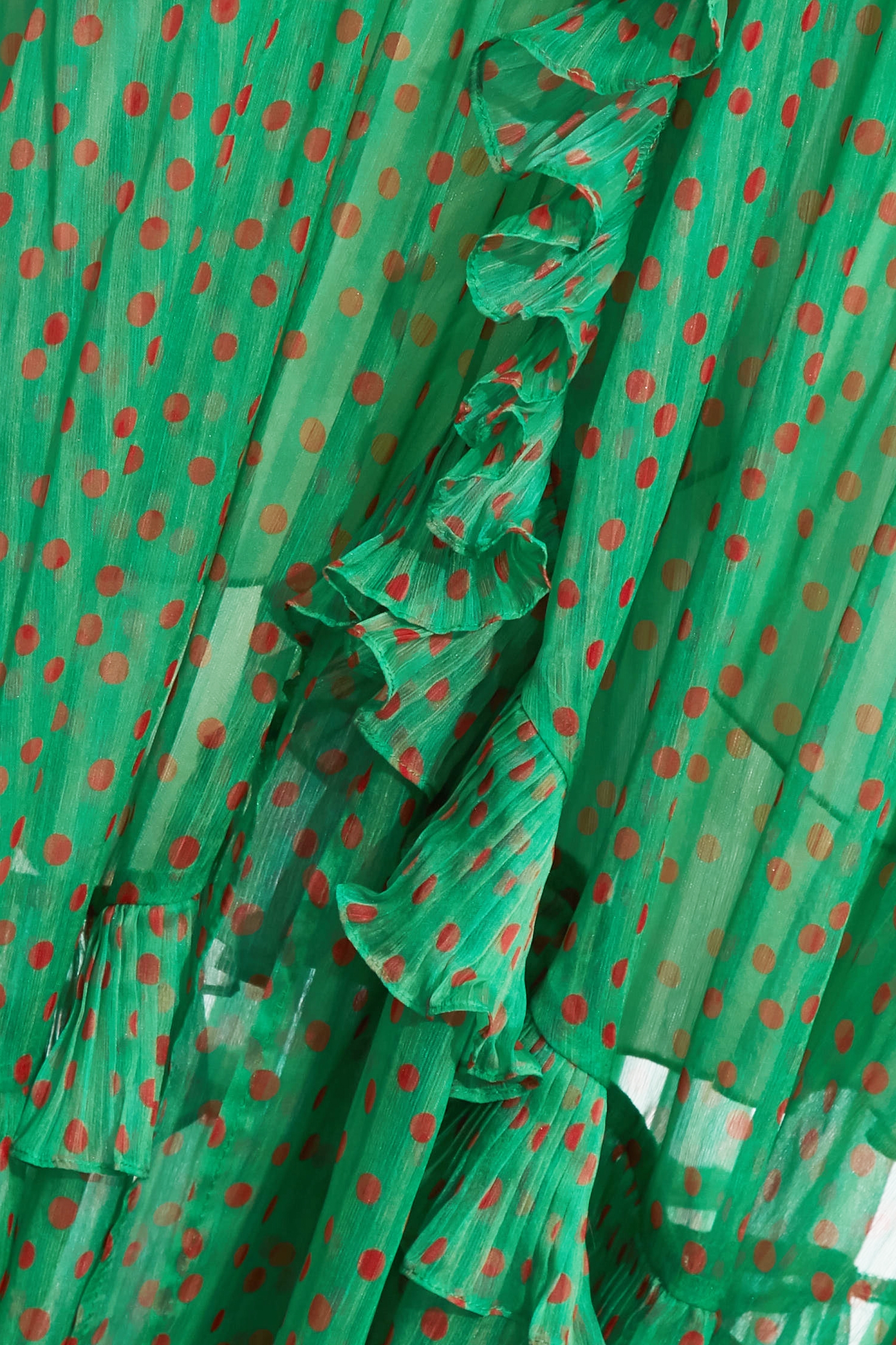 Polka Dot Print Ruffle Detail Chiffon DressPolka Dot Print Ruffle Detail Chiffon Dress,Dresses,Chiffon dresses,Season (SS) Look,City Feminine,Chiffon,Chiffon dresses