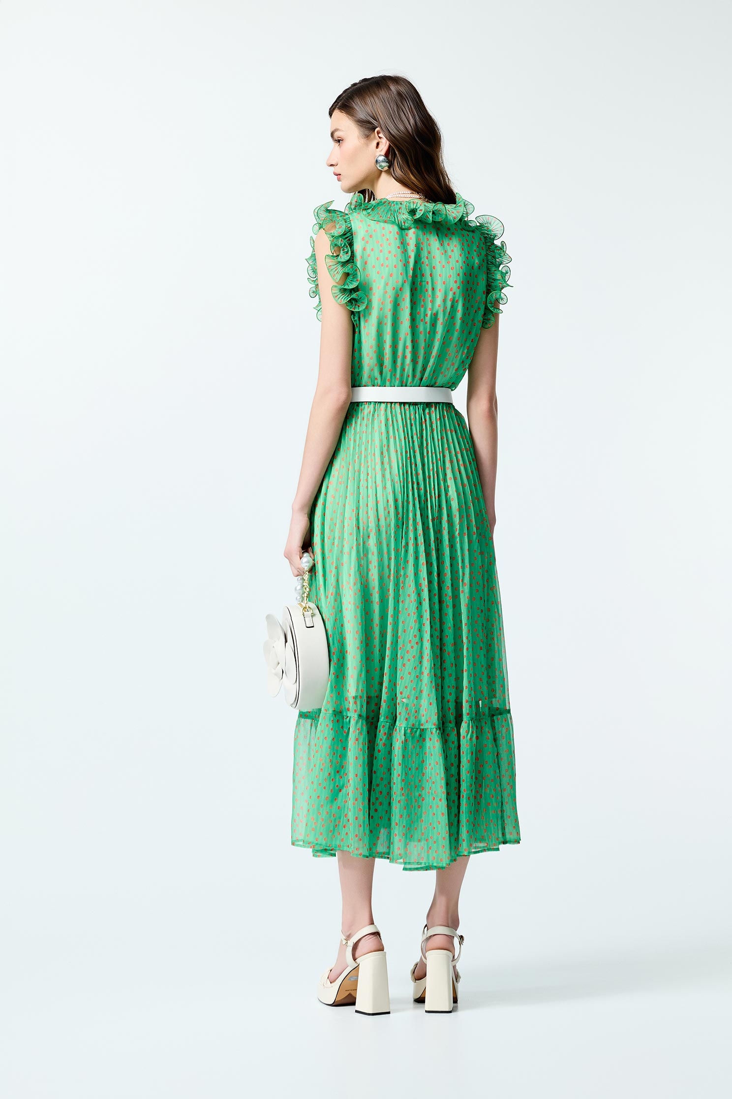 Polka Dot Print Ruffle Detail Chiffon DressPolka Dot Print Ruffle Detail Chiffon Dress,Dresses,Chiffon dresses,Season (SS) Look,City Feminine,Chiffon,Chiffon dresses