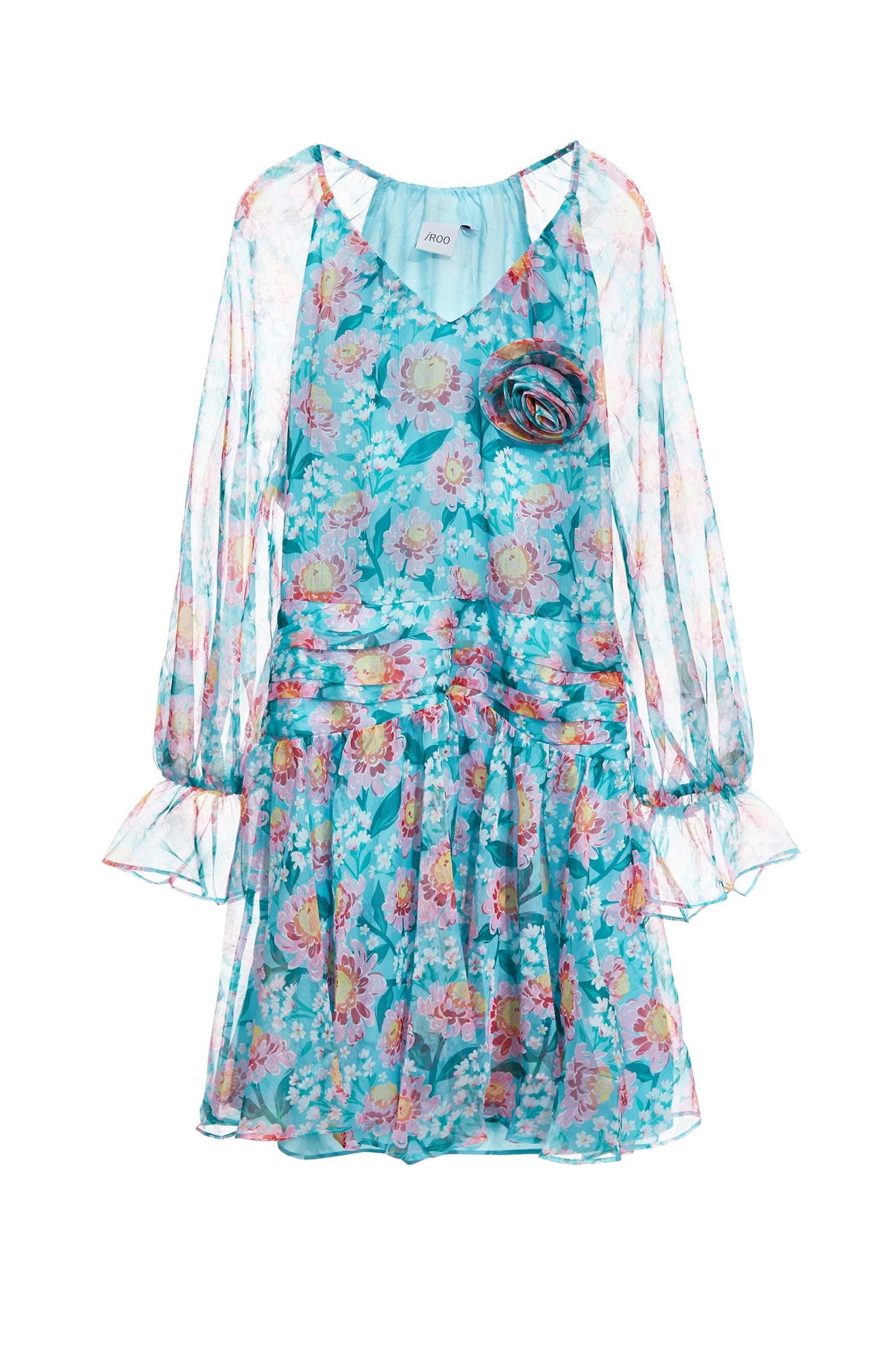 Floral Print Long Sleeve Short DressFloral Print Long Sleeve Short Dress,V-neck dresses,Embroidered,Printed dresses,Chiffon dresses,Season (AW) Look,blossoms,Chiffon,Chiffon dresses