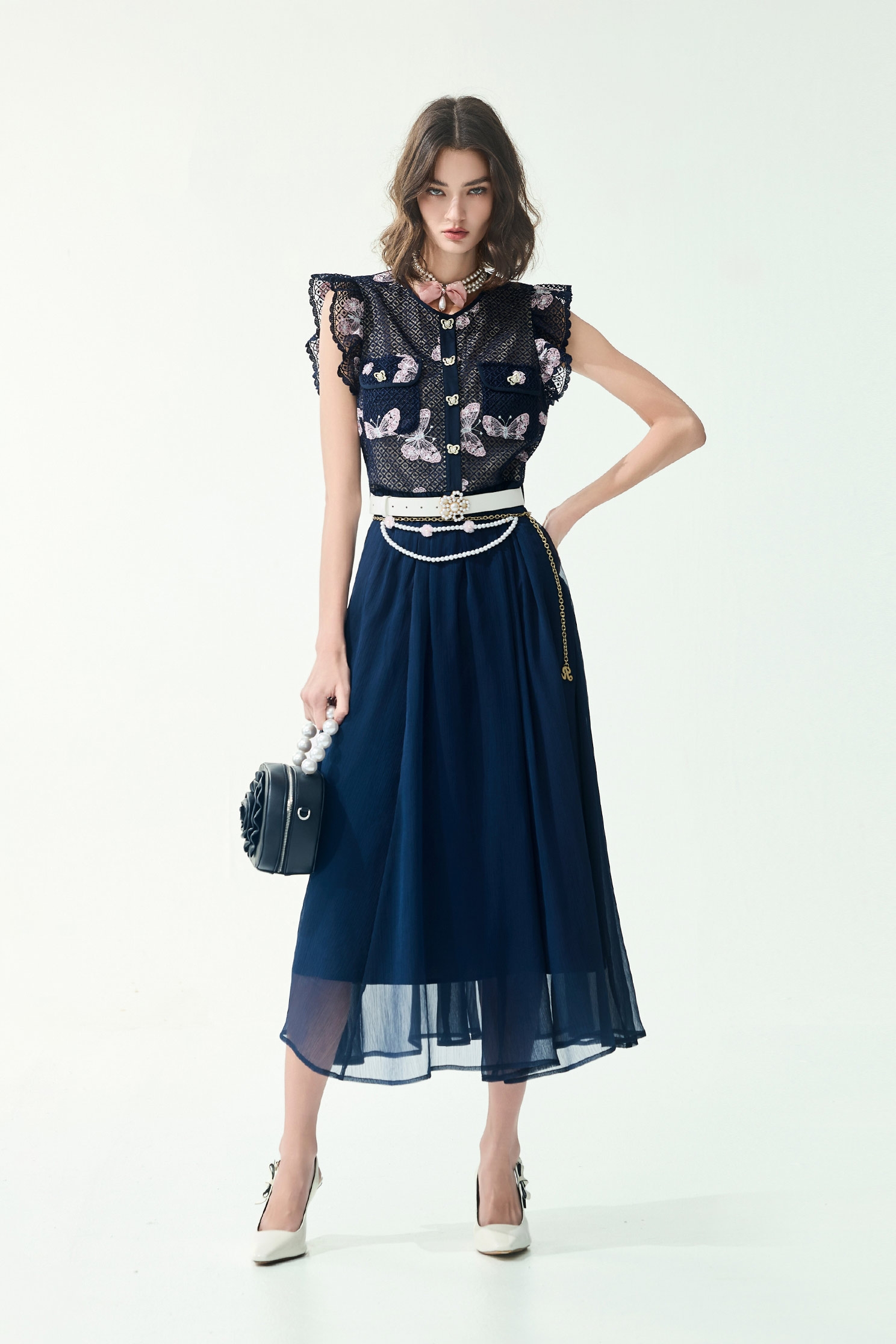 Butterfly Embroidery Maxi DressButterfly Embroidery Maxi Dress,Dresses,Embroidered,Season (SS) Look,Plaid,Lace,Chiffon
