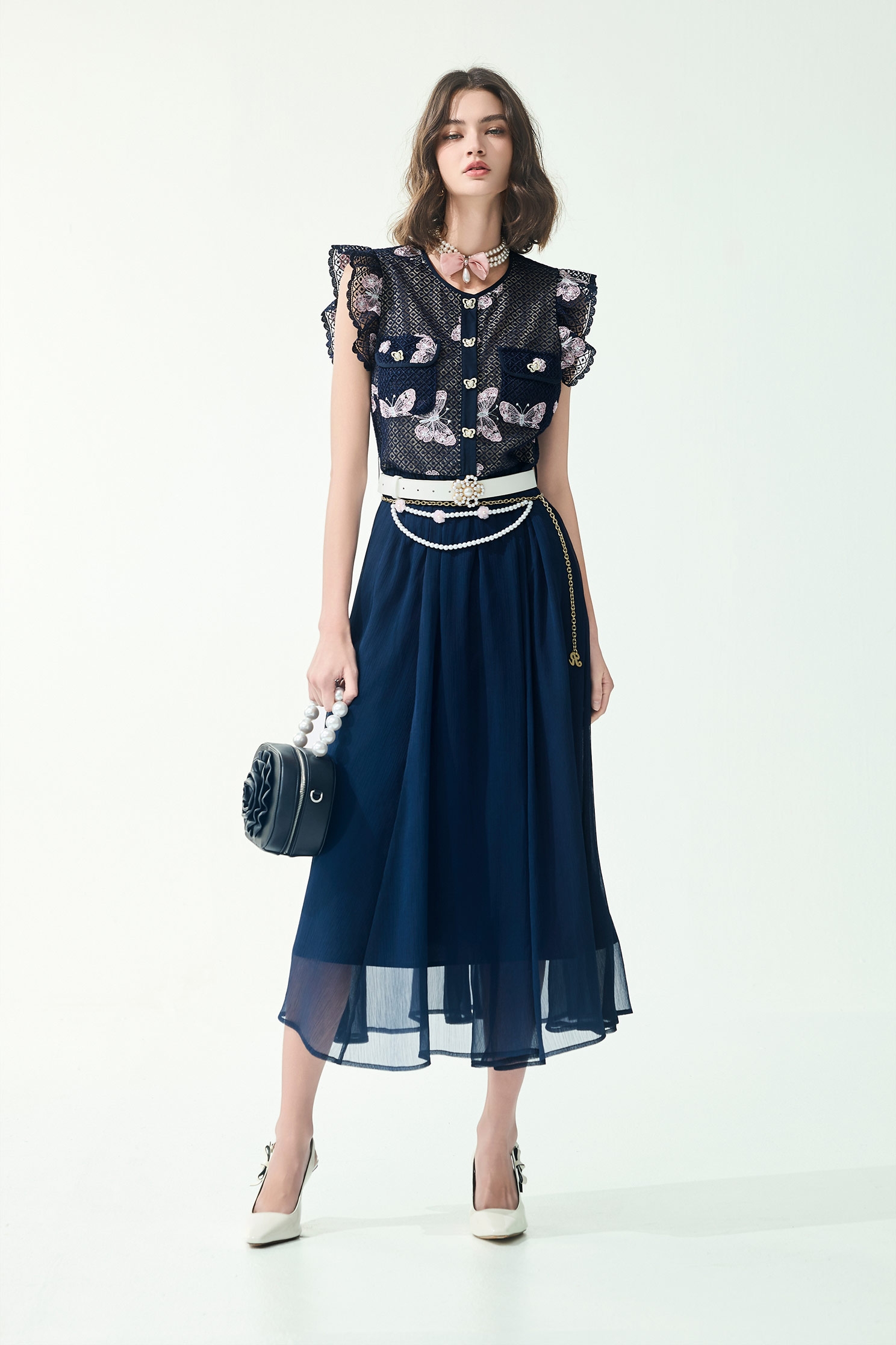 Butterfly Embroidery Maxi DressButterfly Embroidery Maxi Dress,Dresses,Embroidered,Season (SS) Look,Plaid,Lace,Chiffon