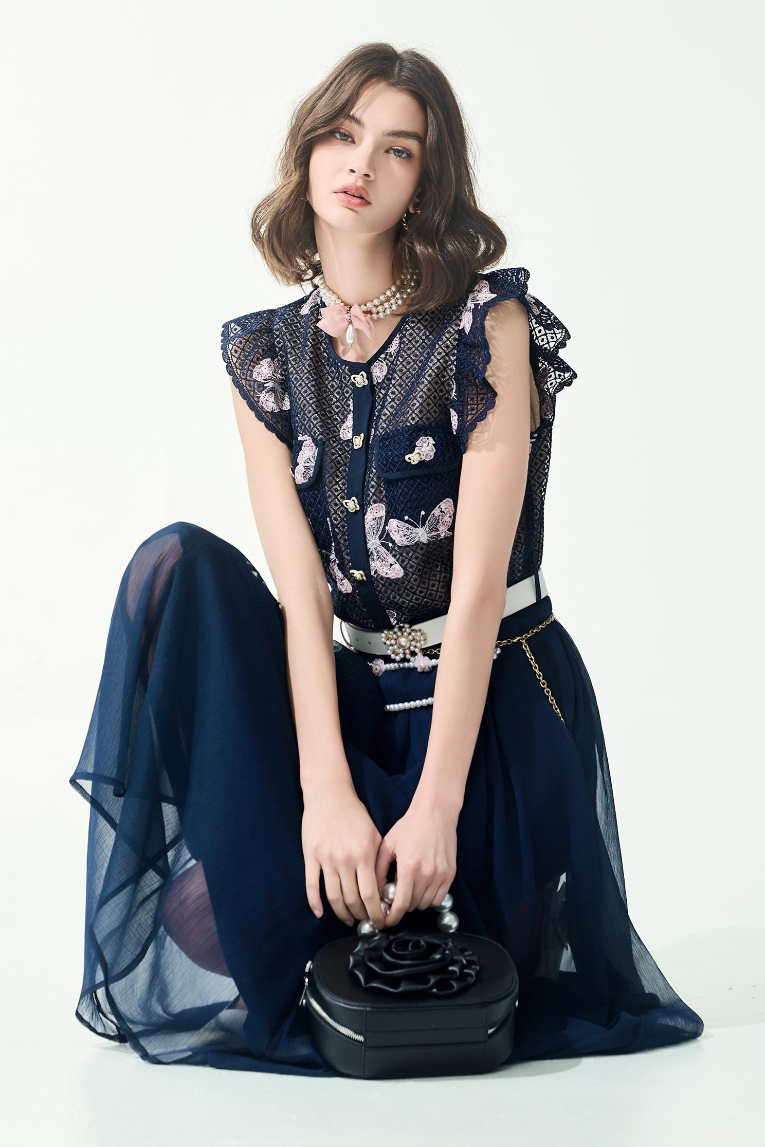 Butterfly Embroidery Maxi DressButterfly Embroidery Maxi Dress,Dresses,Embroidered,Season (SS) Look,Plaid,Lace,Chiffon