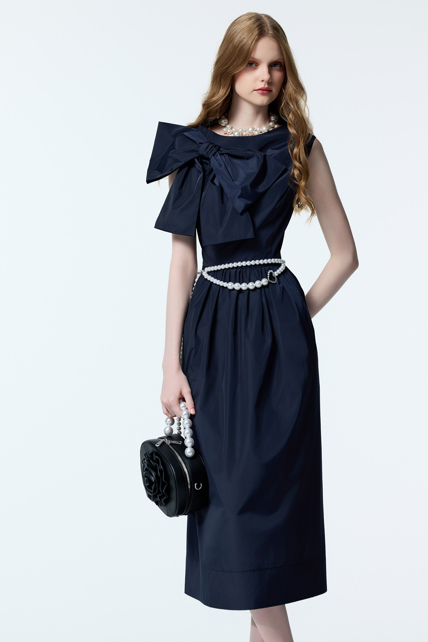 Bow Detail Navy Taffeta DressBow Detail Navy Taffeta Dress,Dresses,cocktaildresses,Evening dresses,Season (AW) Look,bows