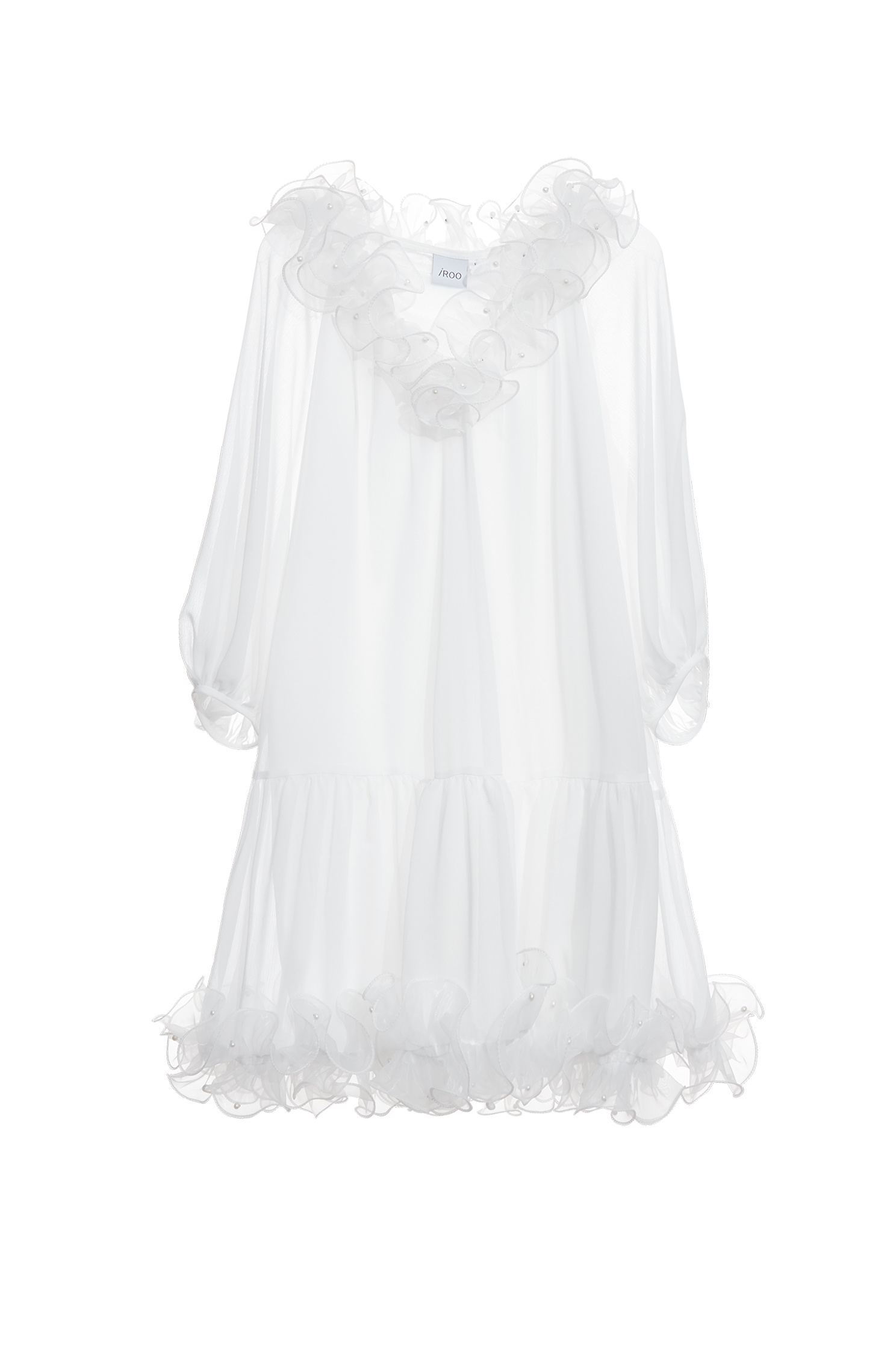 Ruffle Neckline White Chiffon DressRuffle Neckline White Chiffon Dress,Dresses,Chiffon dresses,pearl,White dresses,Season (AW) Look,Chiffon,Chiffon dresses