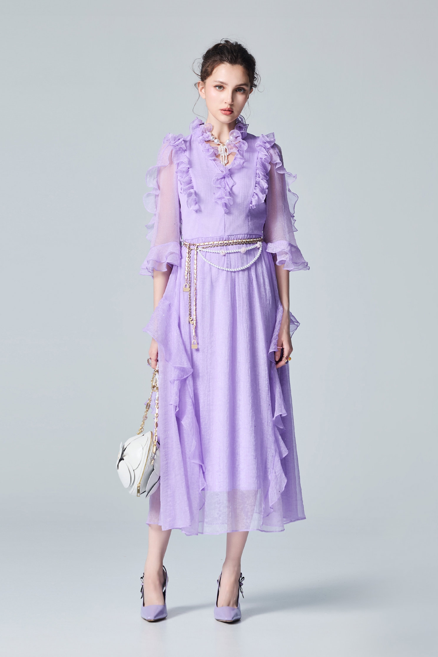 Ruffle Detail Purple DressRuffle Detail Purple Dress,Dresses,Chiffon dresses,Season (AW) Look,Chiffon,Chiffon dresses