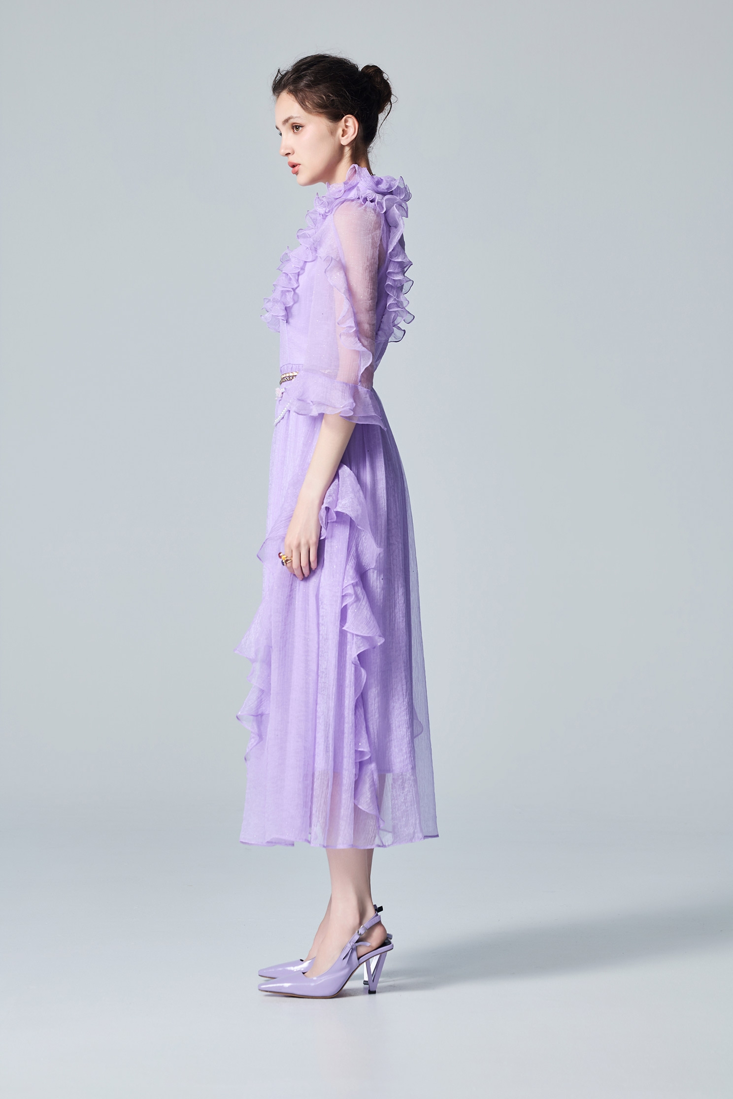 Ruffle Detail Purple DressRuffle Detail Purple Dress,Dresses,Chiffon dresses,Season (AW) Look,Chiffon,Chiffon dresses