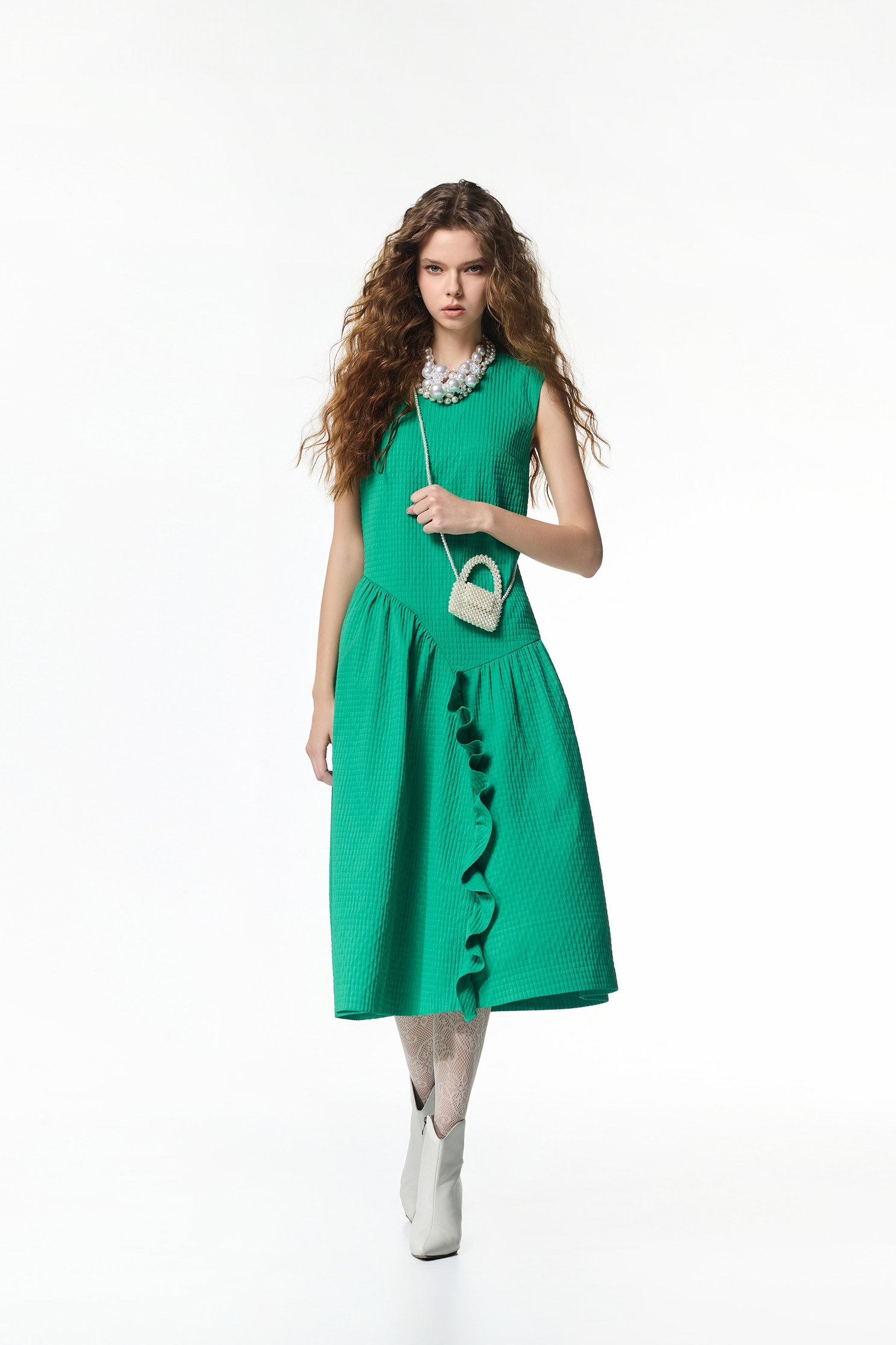 Jade Green Waffle Asymmetric DressJade Green Waffle Asymmetric Dress,Dresses,Plaid,pearl,Season (AW) Look,Valentine