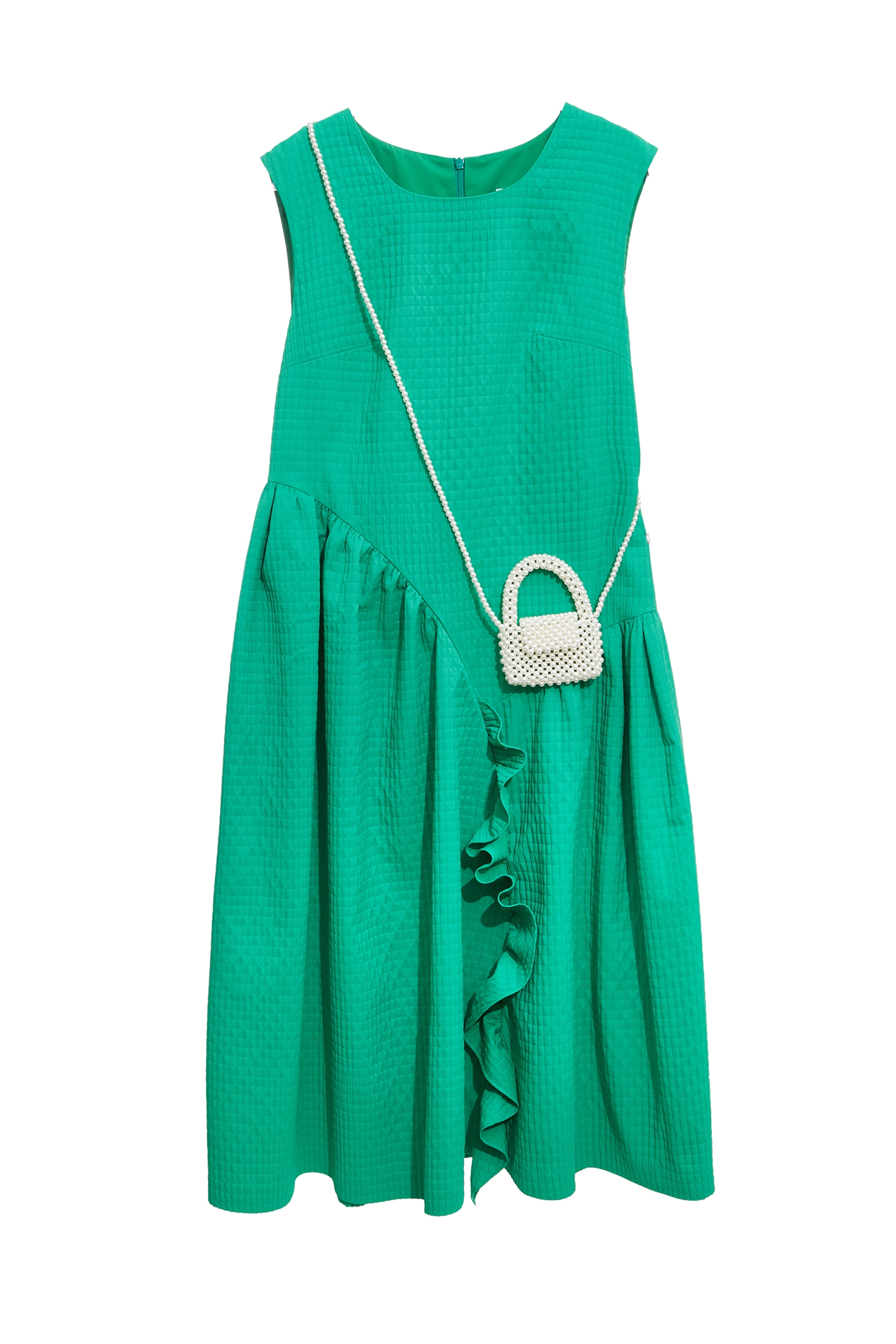 Jade Green Waffle Asymmetric DressJade Green Waffle Asymmetric Dress,Dresses,Plaid,pearl,Season (AW) Look,Valentine