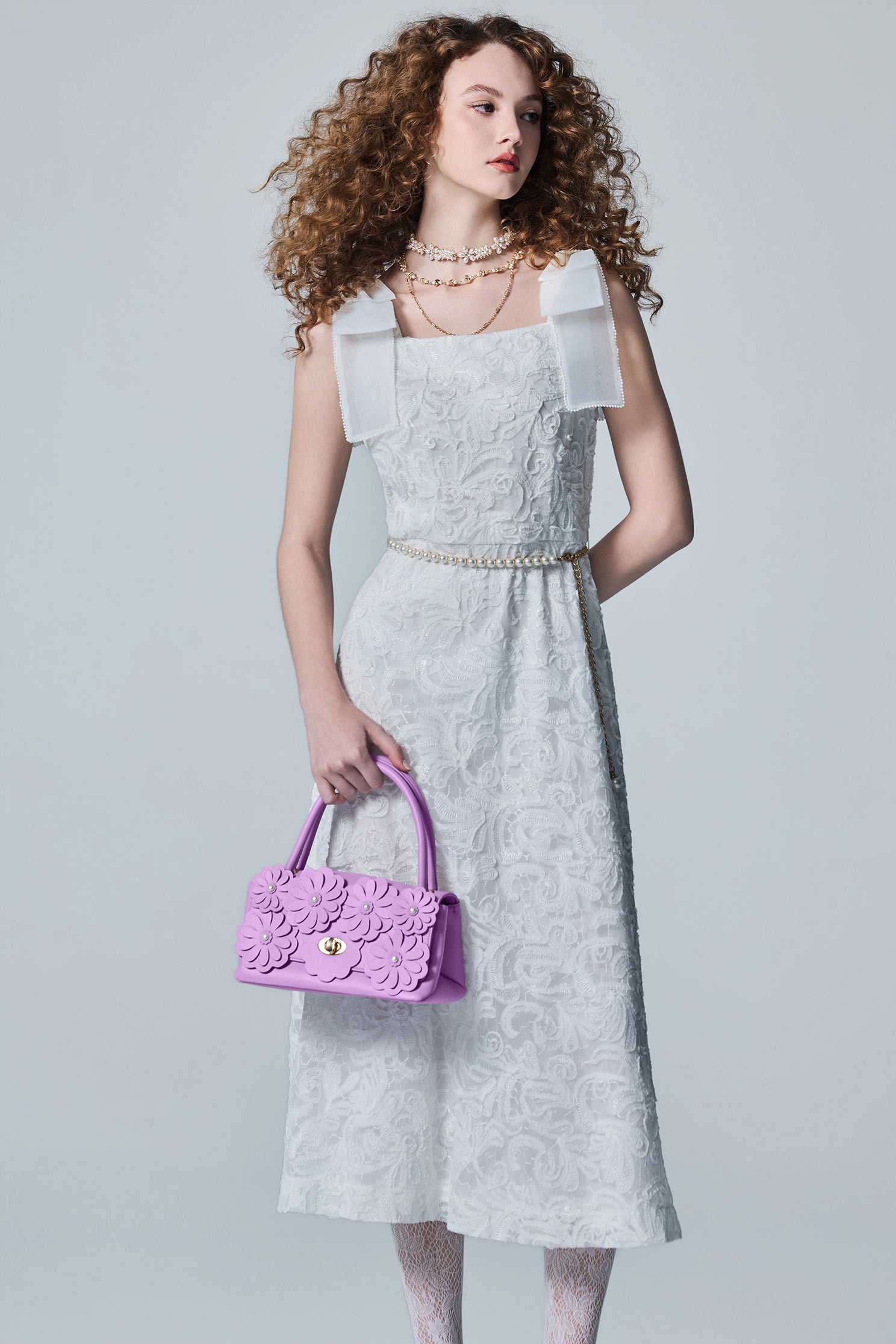 Bow Detail Mesh Floral Maxi DressBow Detail Mesh Floral Maxi Dress,Dresses,Embroidered,Lace dresses,pearl,White dresses,Season (AW) Look,Lace,Lace dresses,bows