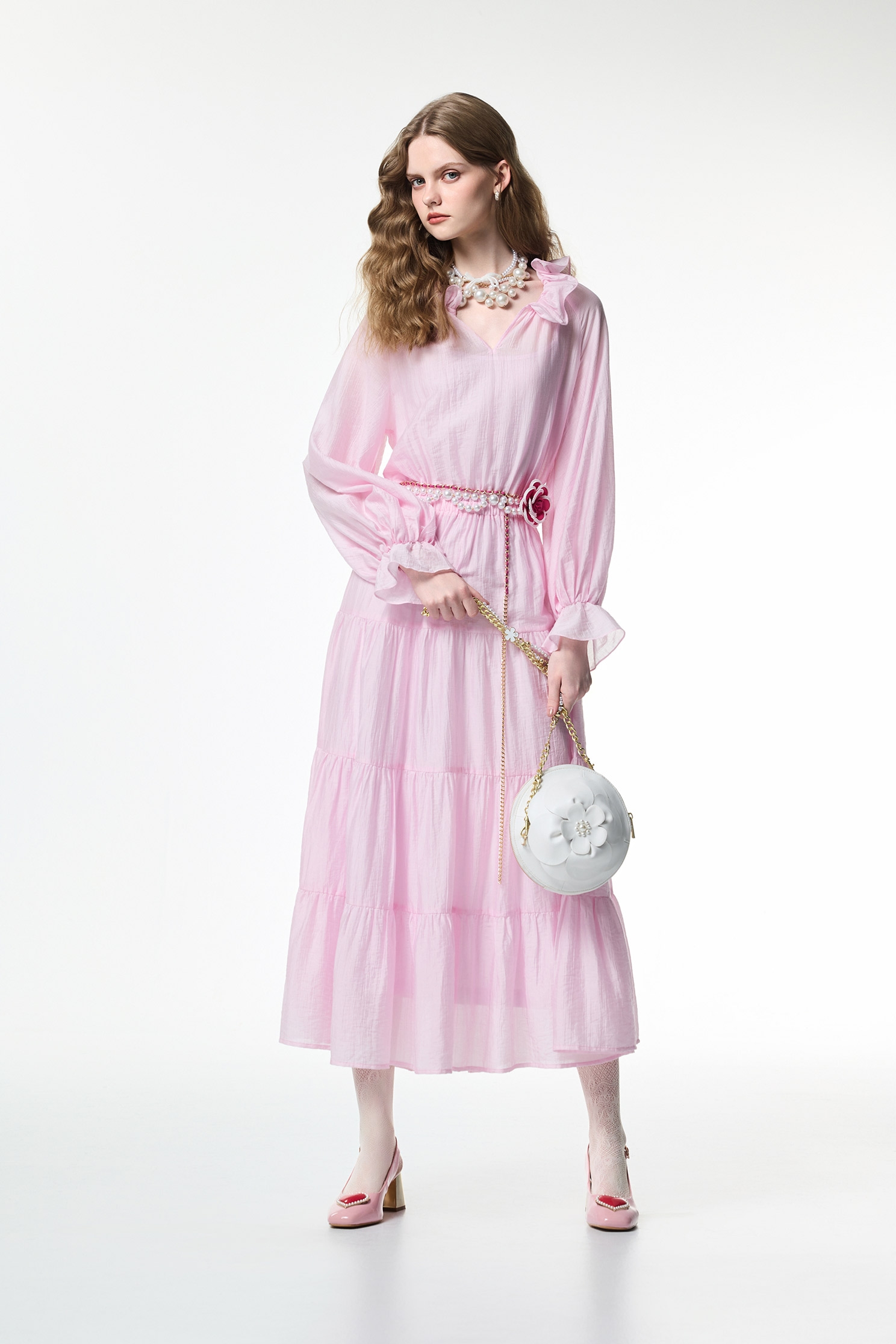 Long Sleeve Pink Maxi DressLong Sleeve Pink Maxi Dress,V-neck dresses,Dresses,Season (SS) Look