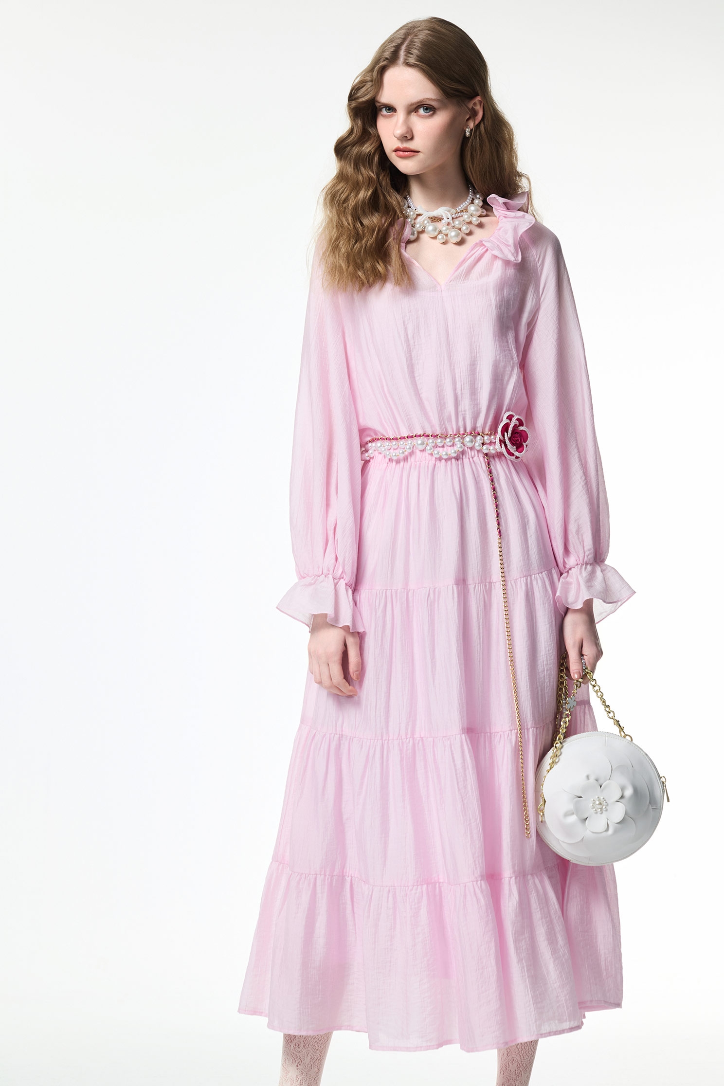 Long Sleeve Pink Maxi DressLong Sleeve Pink Maxi Dress,V-neck dresses,Dresses,Season (SS) Look