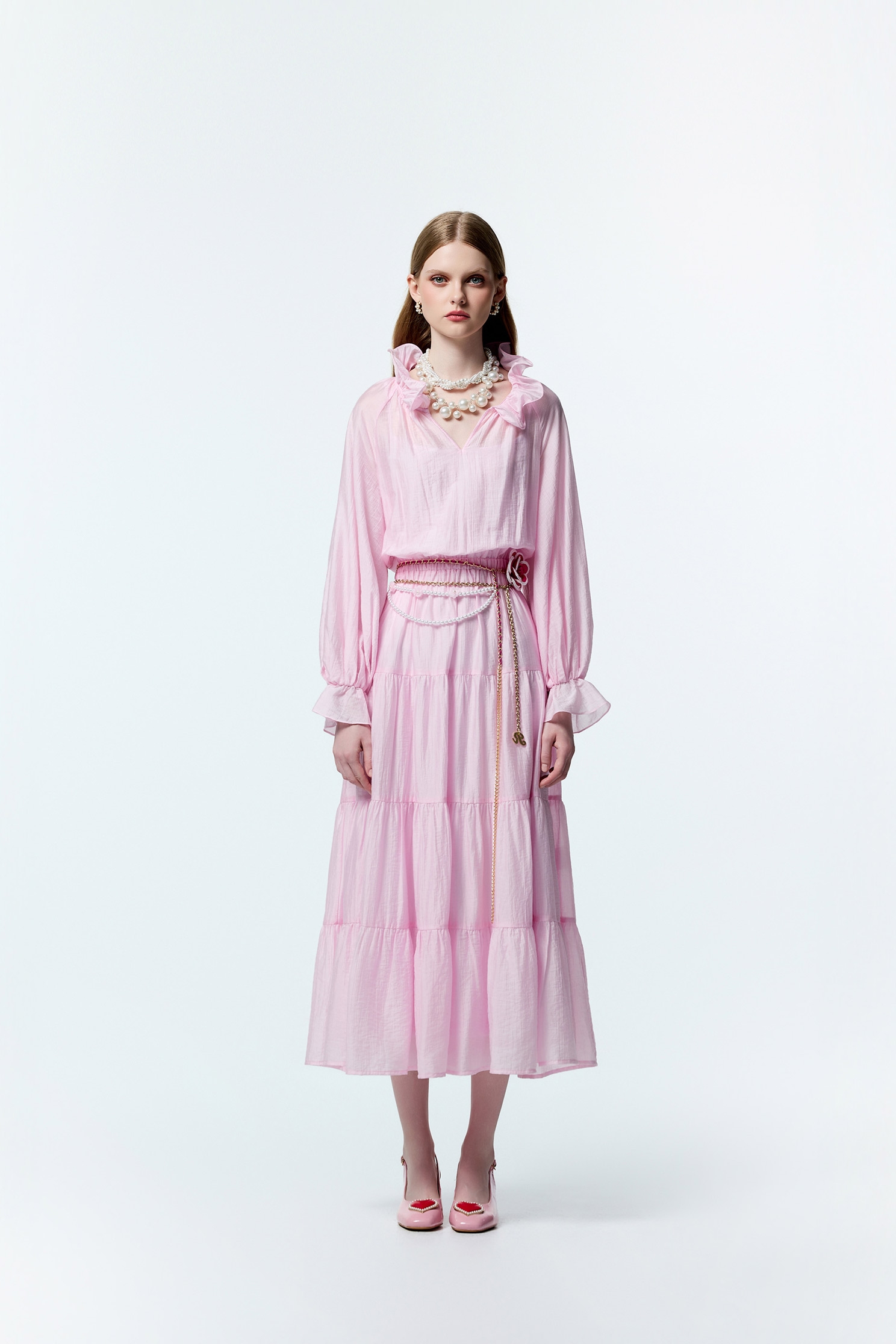 Long Sleeve Pink Maxi DressLong Sleeve Pink Maxi Dress,V-neck dresses,Dresses,Season (SS) Look