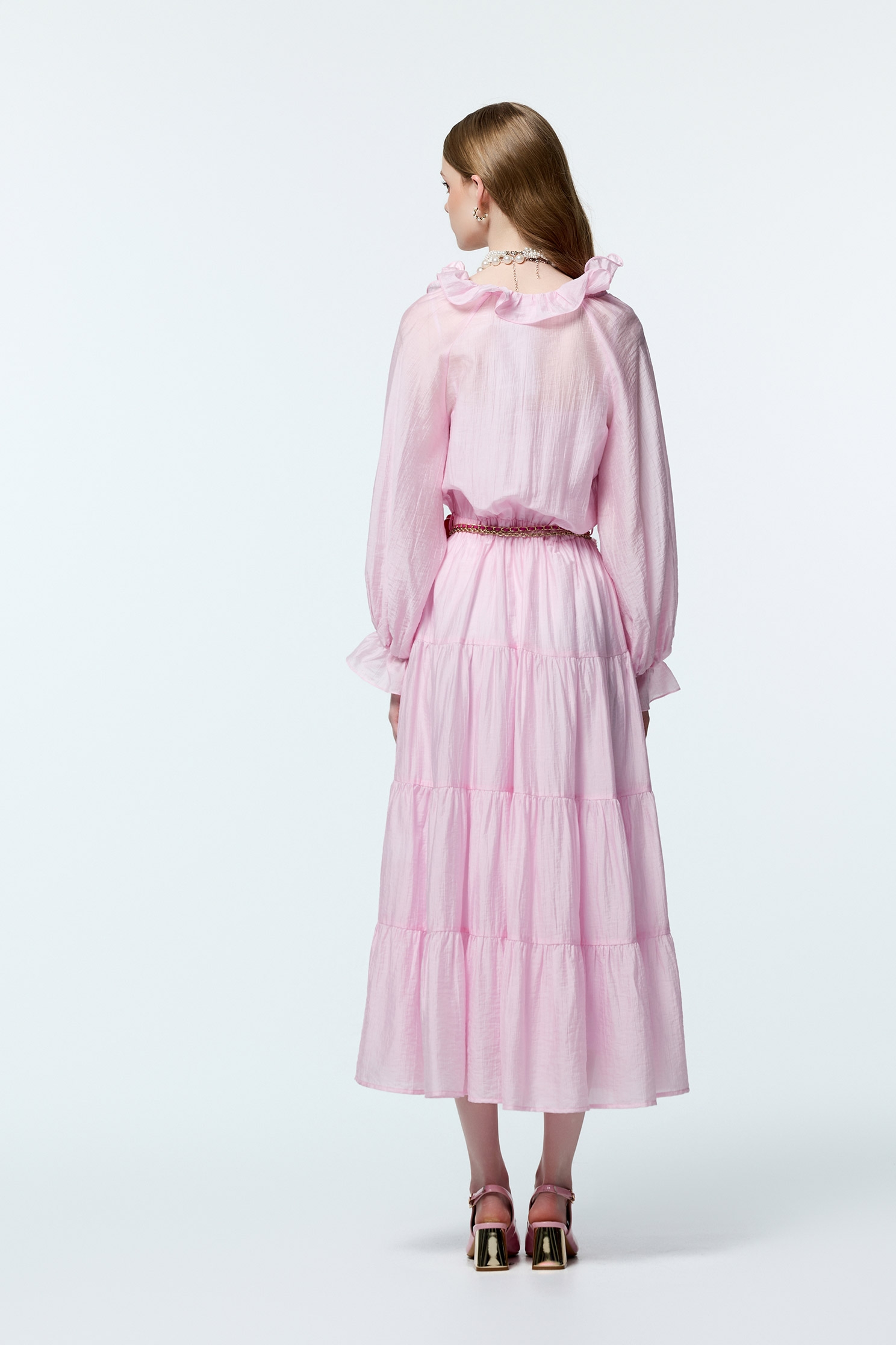 Long Sleeve Pink Maxi DressLong Sleeve Pink Maxi Dress,V-neck dresses,Dresses,Season (SS) Look