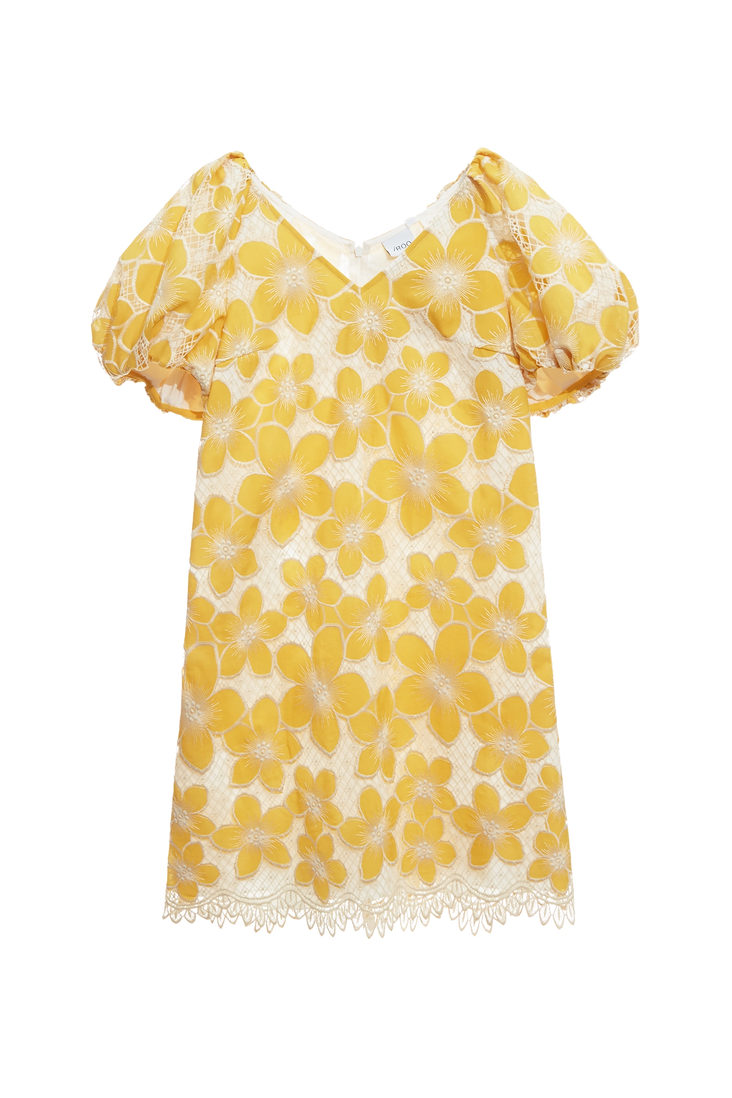 Puff Sleeve Floral Embroidery DressPuff Sleeve Floral Embroidery Dress,V-neck dresses,Embroidered,Season (SS) Look