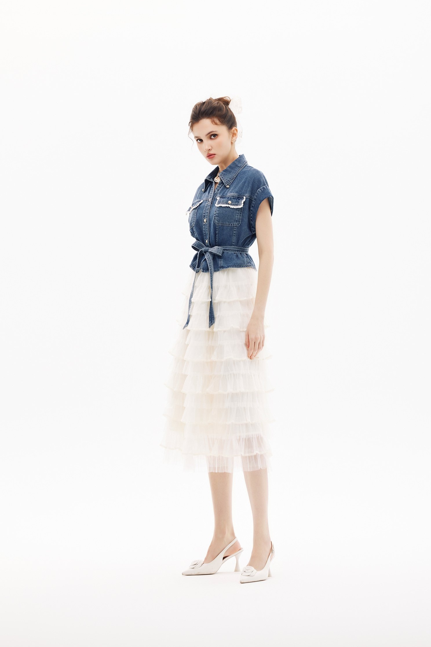 Tiered Skirt Denim DressTiered Skirt Denim Dress,Dresses,Season (SS) Look,Denim,Denim skirts
