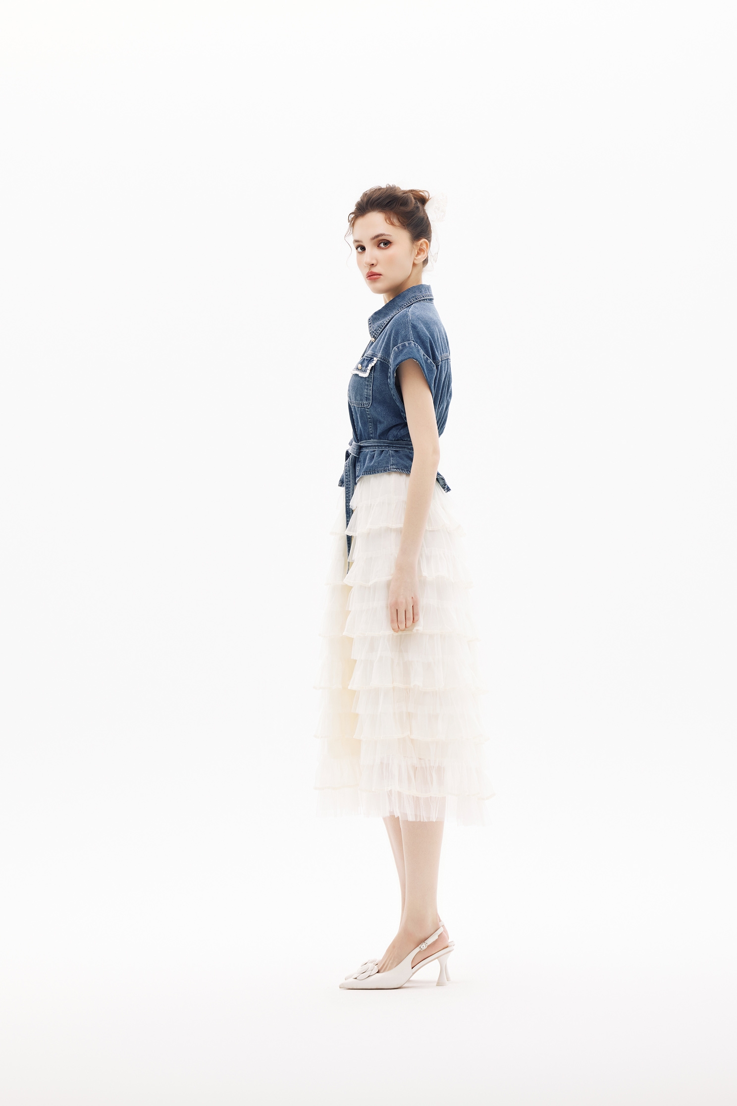 Tiered Skirt Denim DressTiered Skirt Denim Dress,Dresses,Season (SS) Look,Denim,Denim skirts