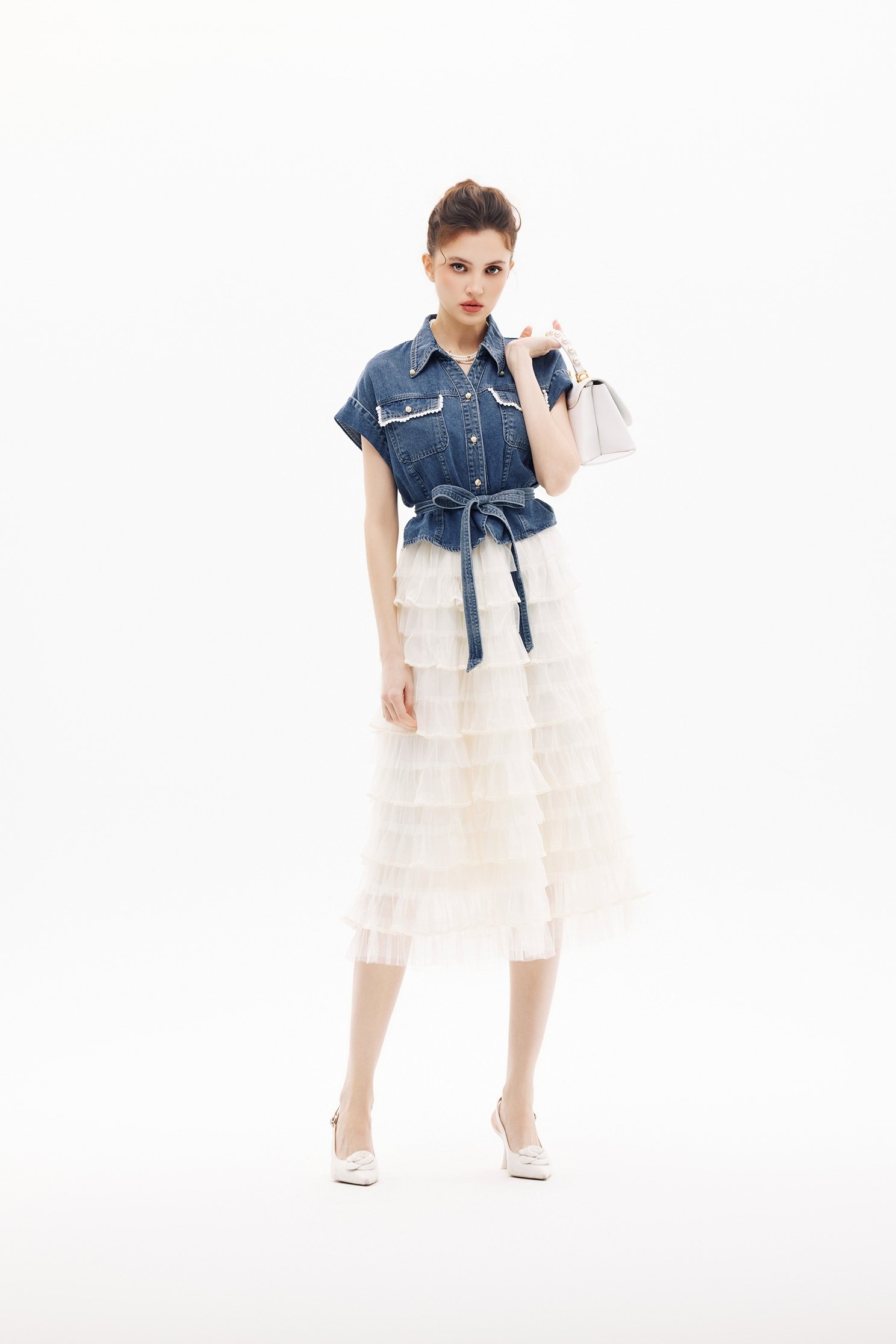 Tiered Skirt Denim DressTiered Skirt Denim Dress,Dresses,Season (SS) Look,Denim,Denim skirts