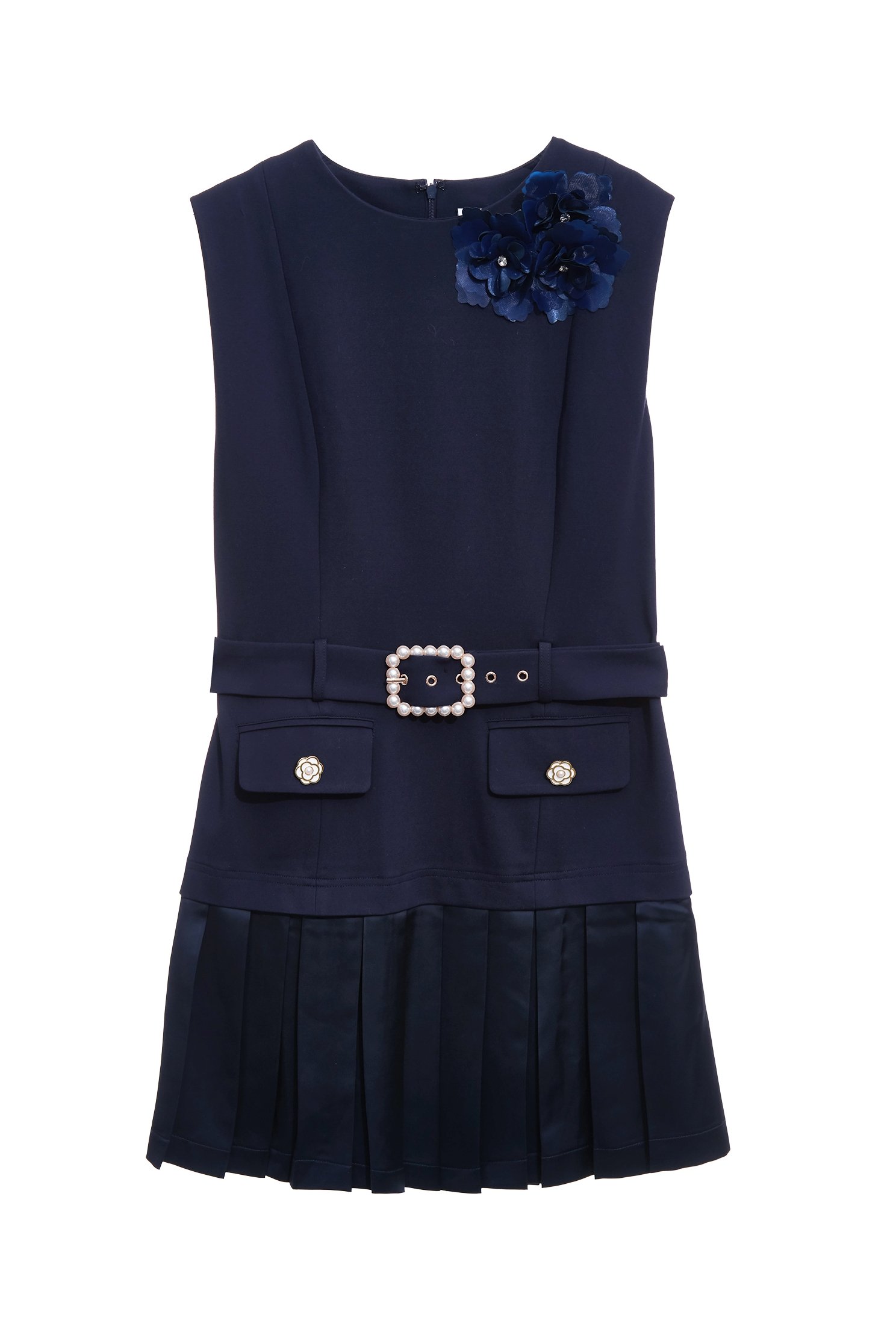 Floral Brooch Navy Sleeveless DressFloral Brooch Navy Sleeveless Dress,Dresses,Season (SS) Look
