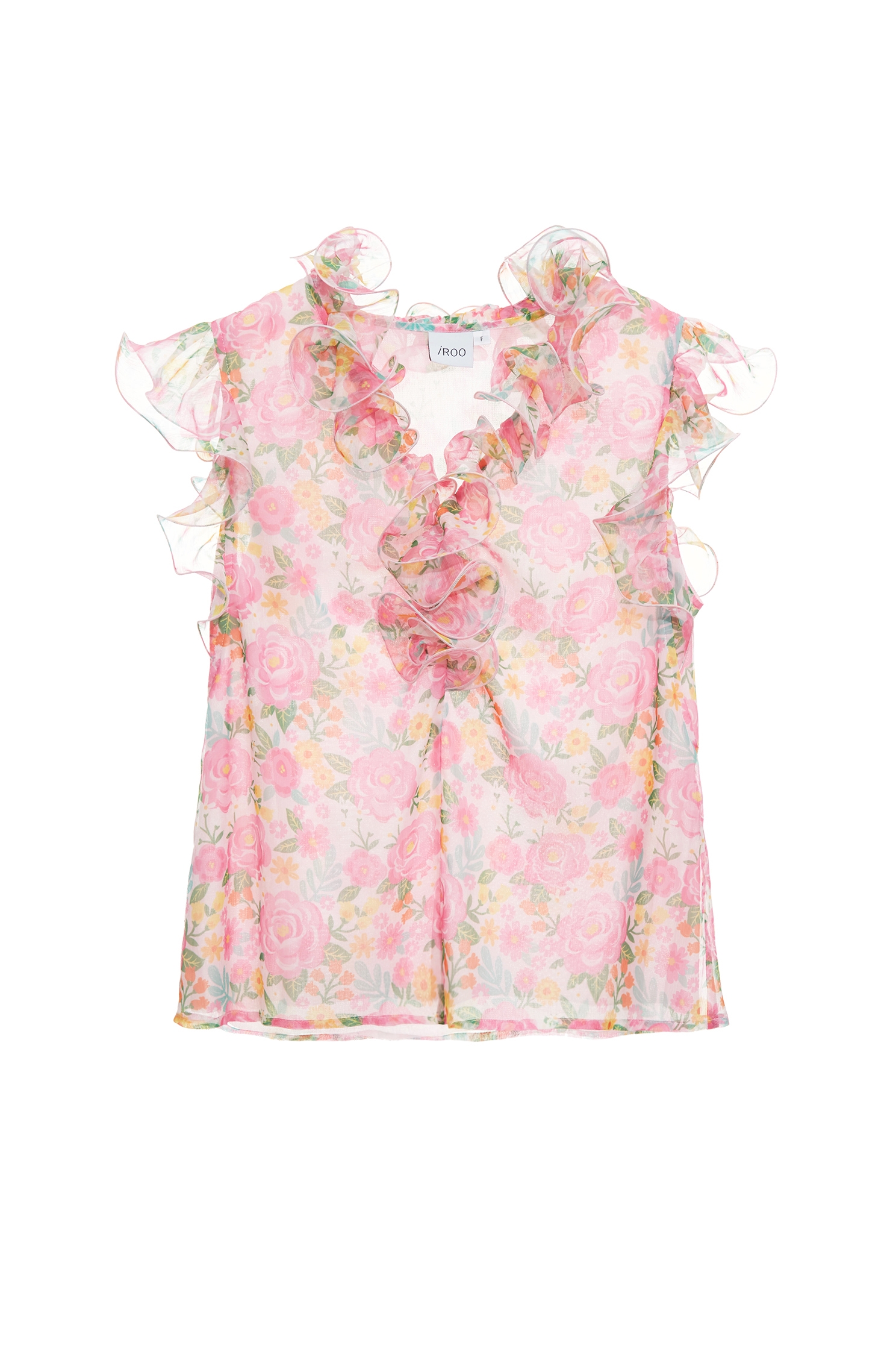 Floral Print Ruffle Detail VestFloral Print Ruffle Detail Vest,sleeveless tops,Tops,Season (SS) Look,sleeveless tops,Chiffon