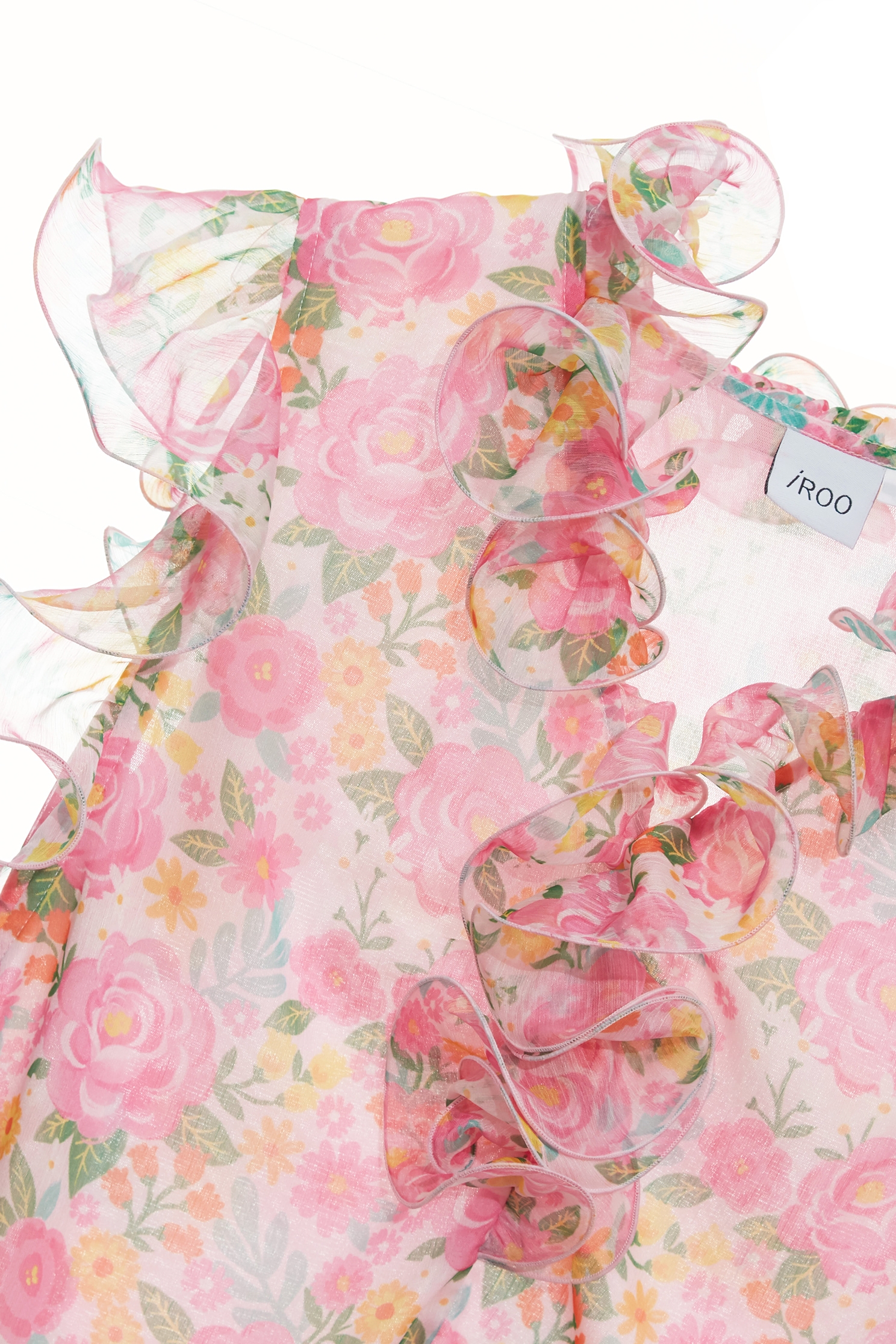 Floral Print Ruffle Detail VestFloral Print Ruffle Detail Vest,sleeveless tops,Tops,Season (SS) Look,sleeveless tops,Chiffon