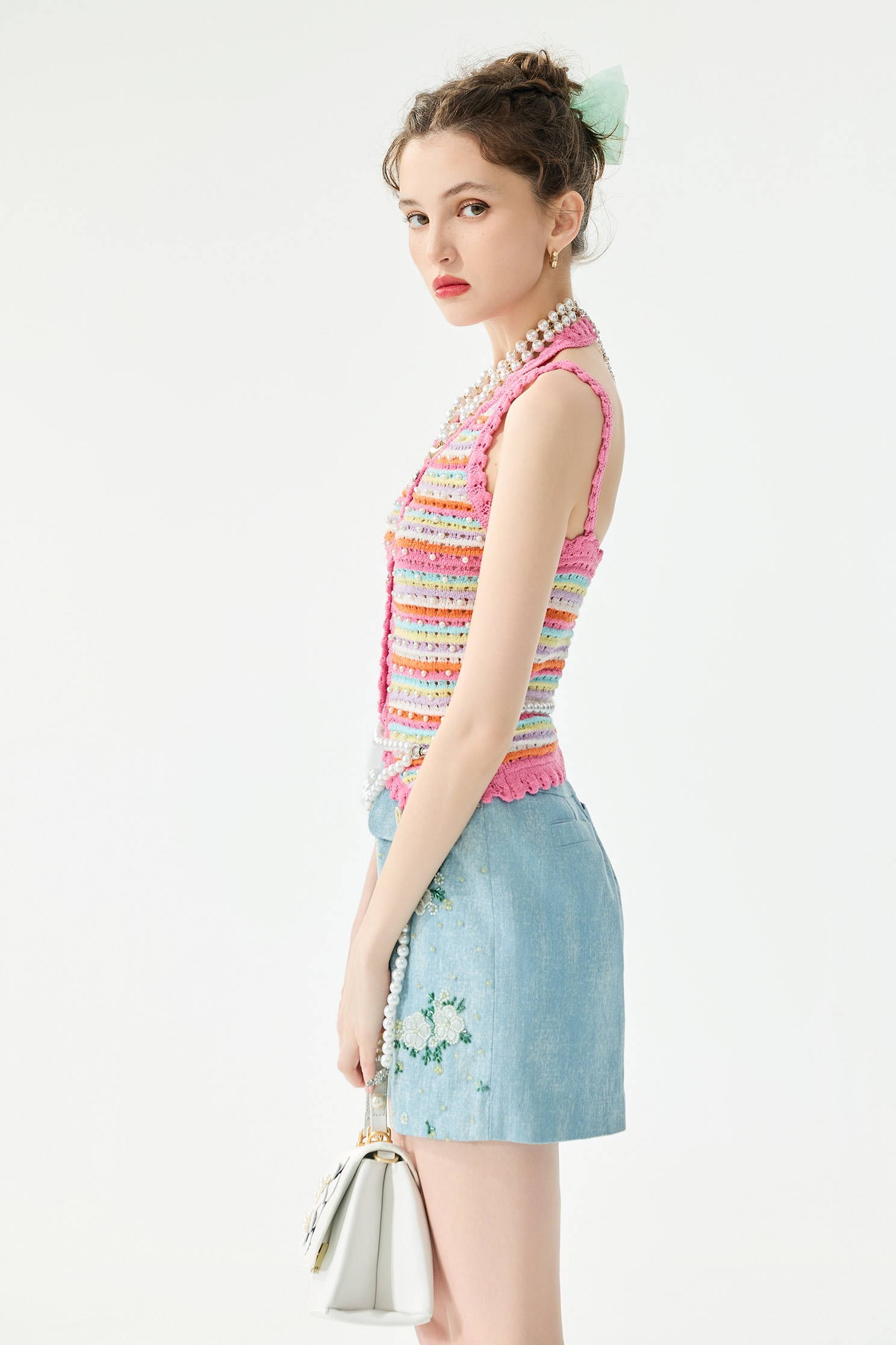 Multi Colour Stripe Knit VestMulti Colour Stripe Knit Vest,sleeveless tops,Season (SS) Look,pearl,sleeveless tops,Knitted,Knitted tops