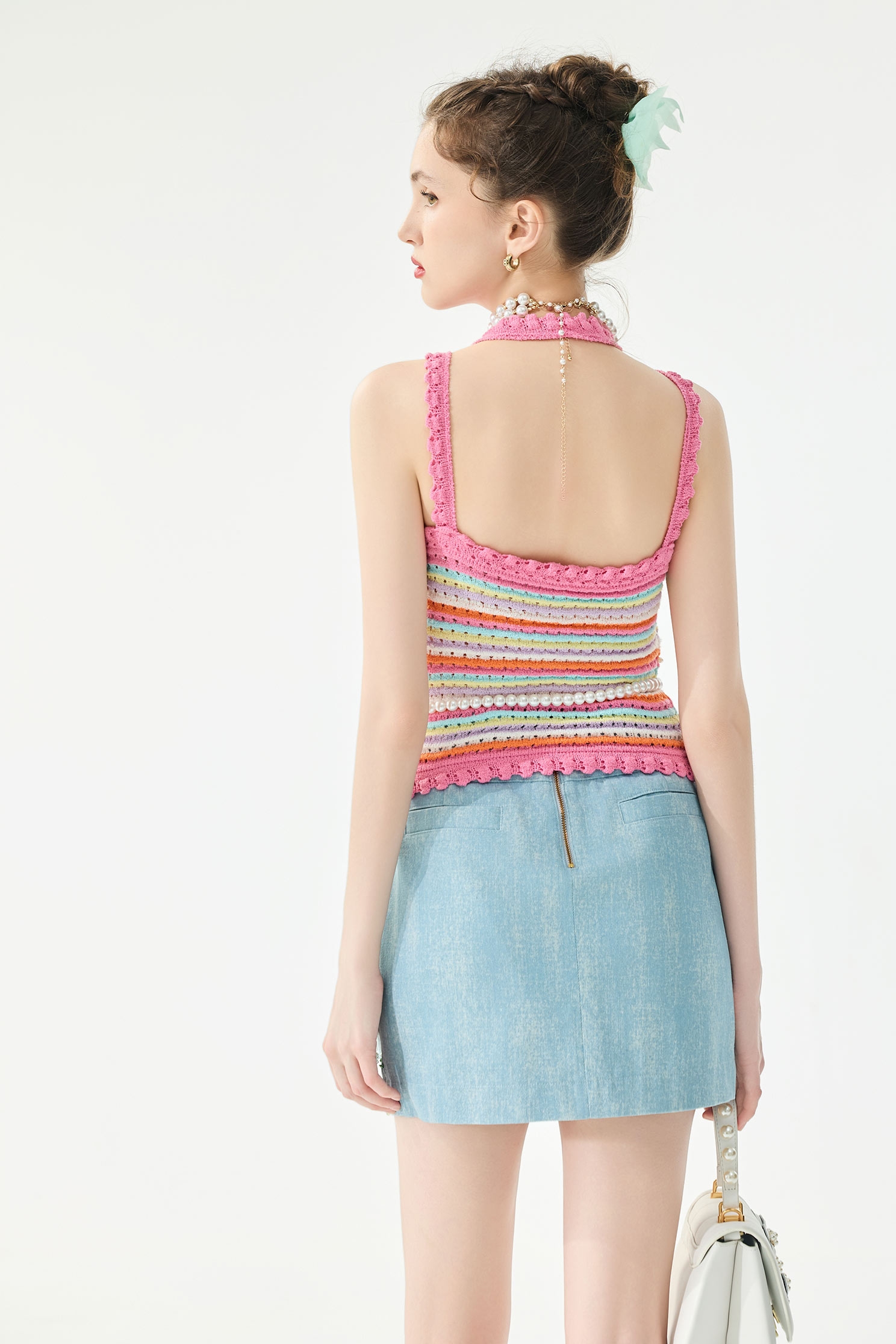 Multi Colour Stripe Knit VestMulti Colour Stripe Knit Vest,sleeveless tops,Season (SS) Look,pearl,sleeveless tops,Knitted,Knitted tops