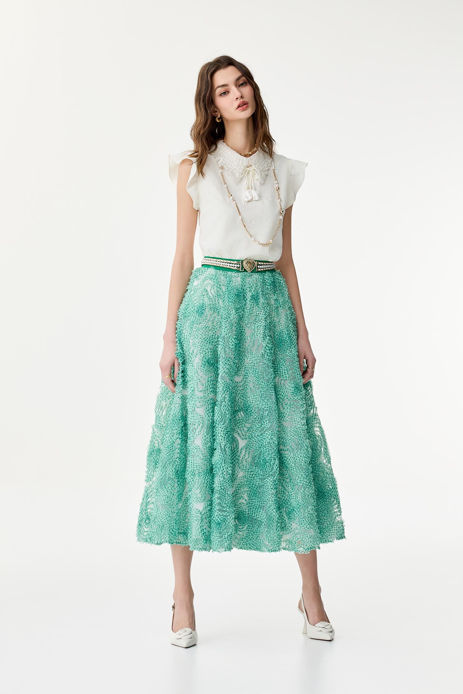 Floral Embossed Print Lace Collar VestFloral Embossed Print Lace Collar Vest,sleeveless tops,Tops,Embroidered,Season (SS) Look