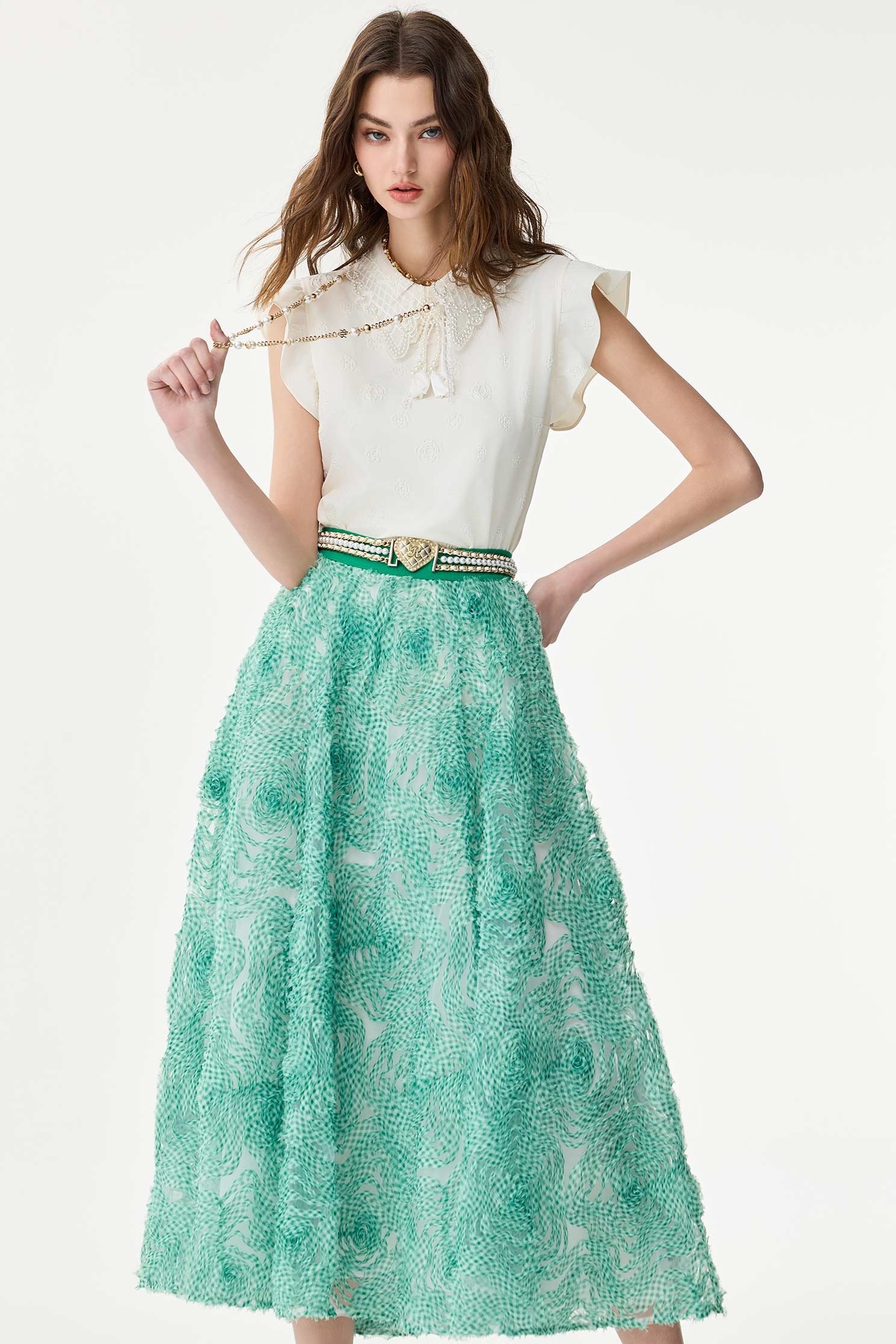 Floral Embossed Print Lace Collar VestFloral Embossed Print Lace Collar Vest,sleeveless tops,Tops,Embroidered,Season (SS) Look