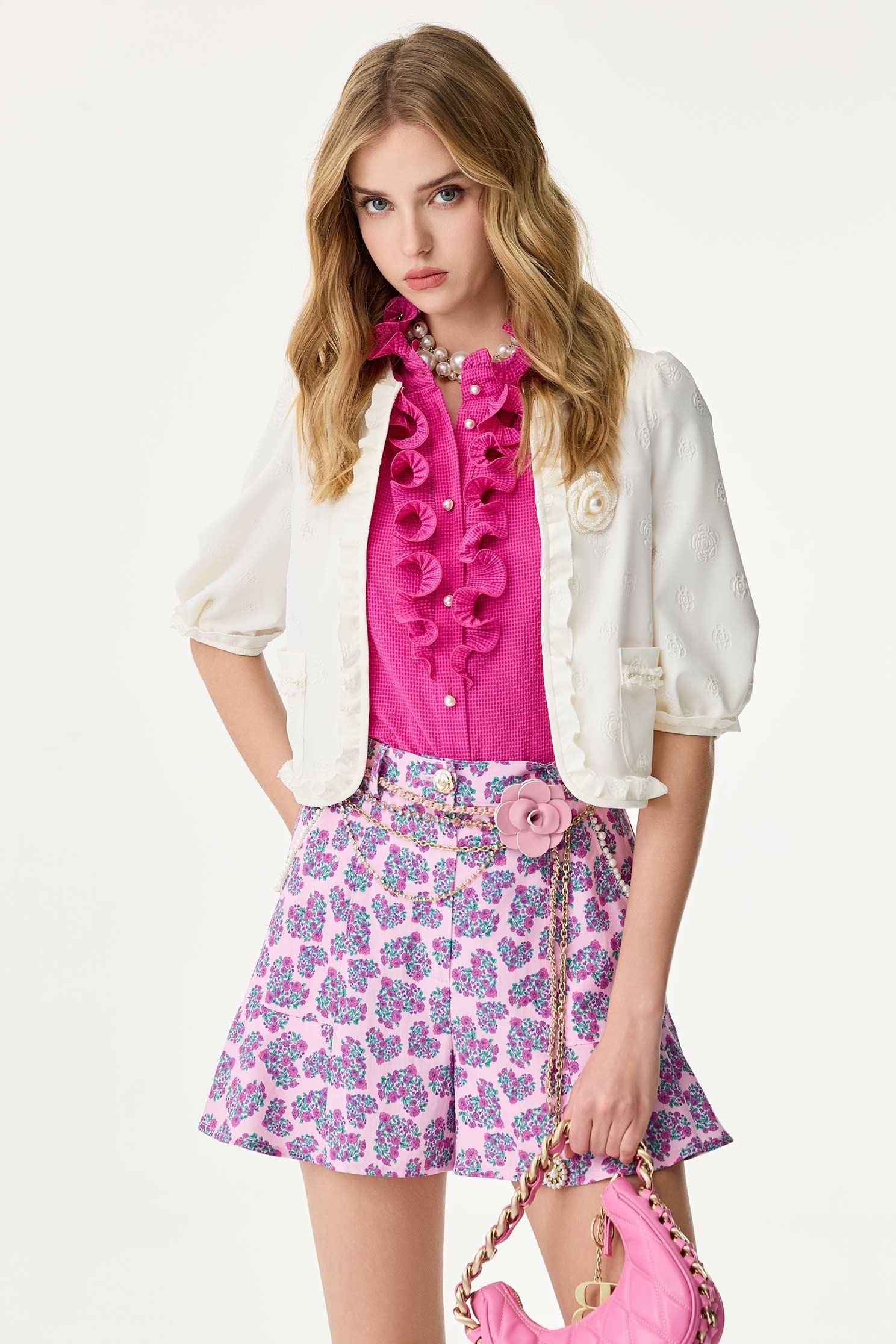 Button Front Fushia Pink Ruffle VestButton Front Fushia Pink Ruffle Vest,sleeveless tops,Tops,Season (SS) Look,pearl