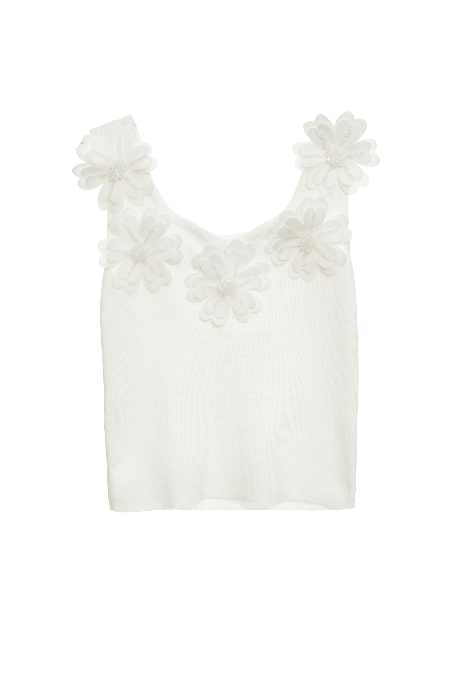 Beaded Floral Detail Knit VestBeaded Floral Detail Knit Vest,U-Neck T shirts,sleeveless tops,Tops,Season (SS) Look,sleeveless tops,Knitted,Knitted tops