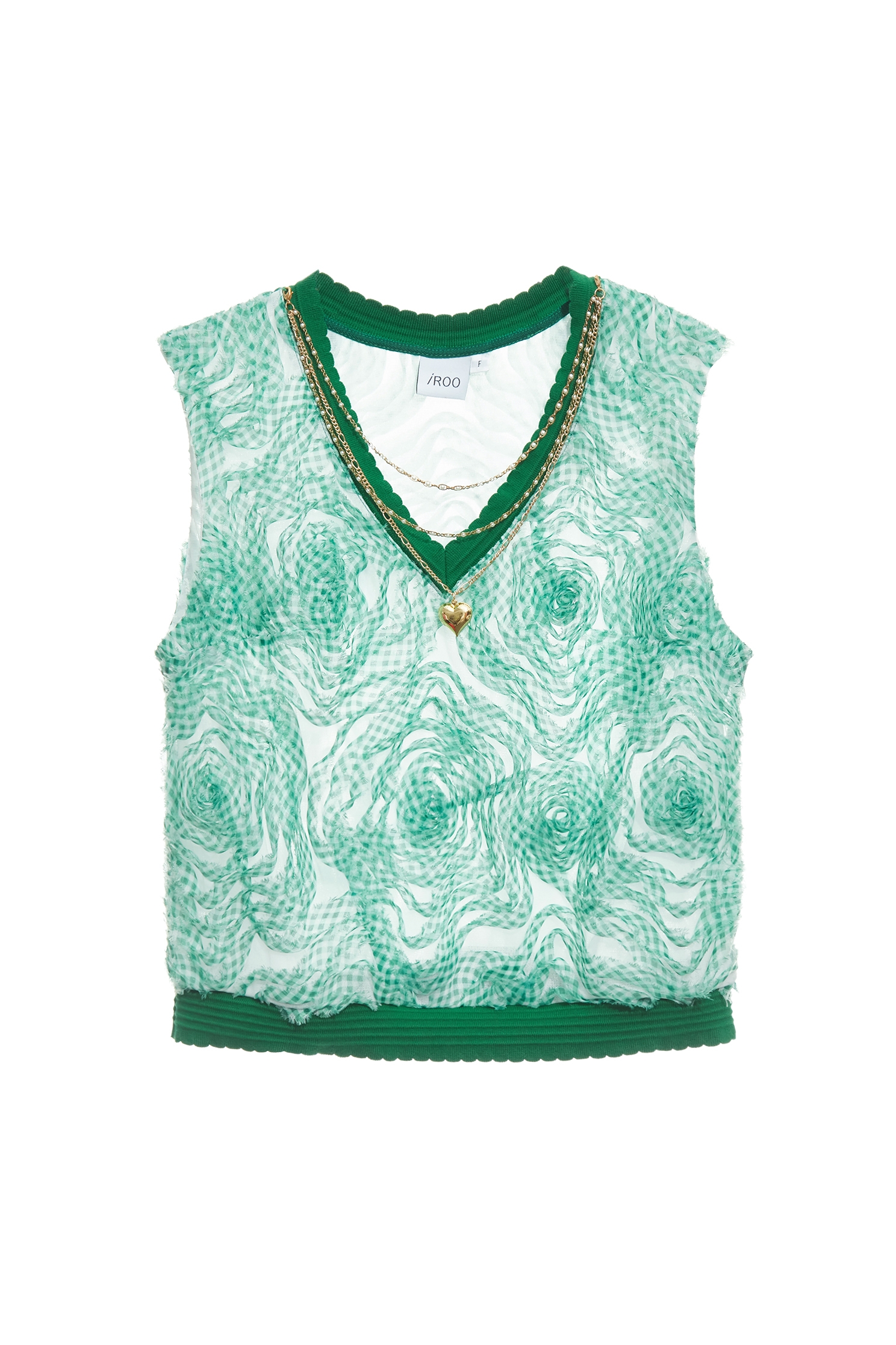 Checkerd Mesh Floral V-neck VestCheckerd Mesh Floral V-neck Vest,V-Neck T shirts,sleeveless tops,Tops,Season (SS) Look,Plaid,sleeveless tops,Chiffon,Necklaces