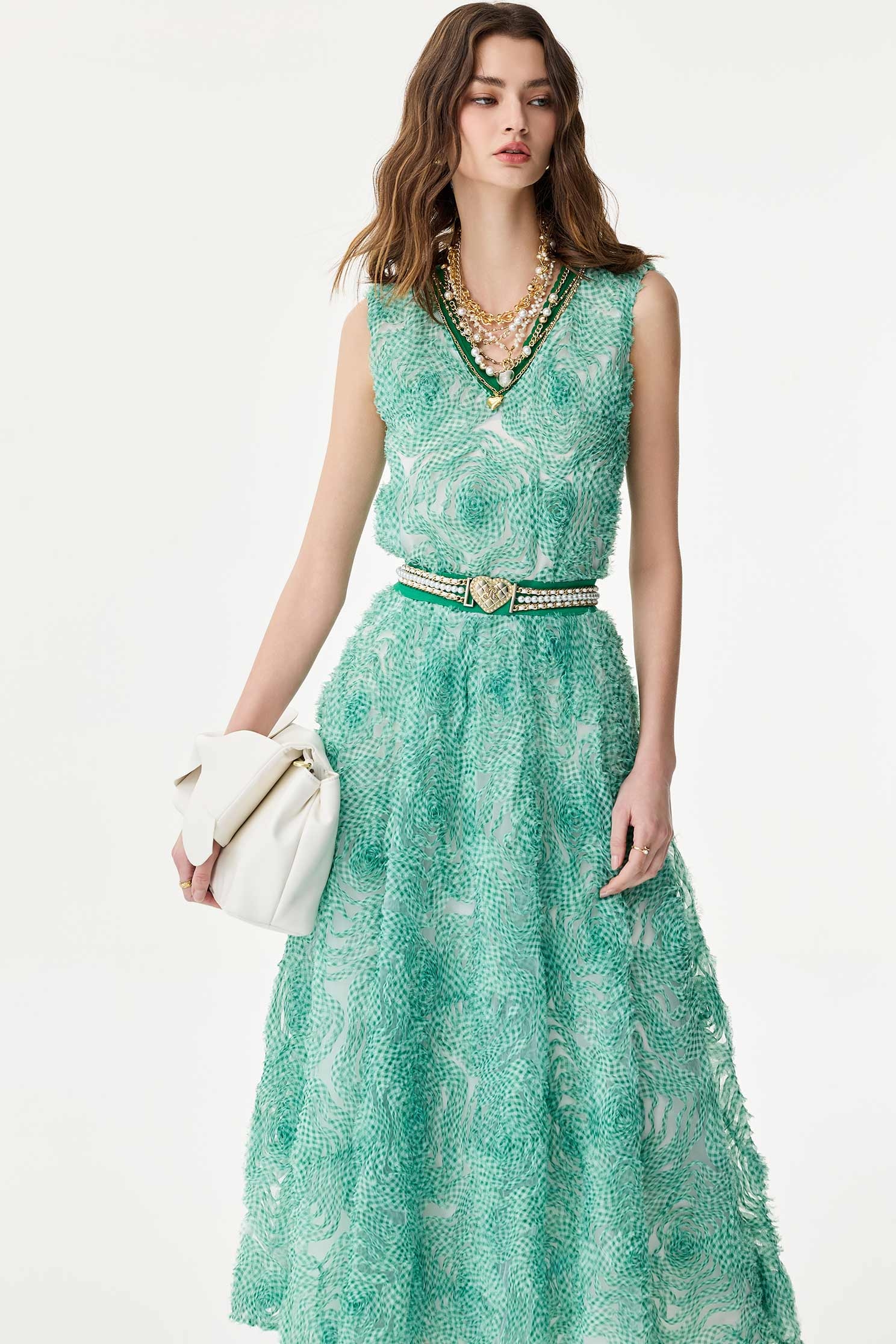 Checkerd Mesh Floral V-neck VestCheckerd Mesh Floral V-neck Vest,V-Neck T shirts,sleeveless tops,Tops,Season (SS) Look,Plaid,sleeveless tops,Chiffon,Necklaces