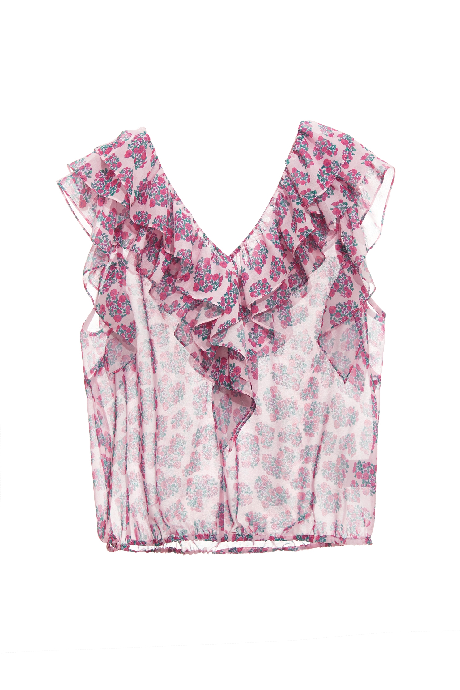 Floral Print Heart Pattern Ruffle VestFloral Print Heart Pattern Ruffle Vest,V-Neck T shirts,sleeveless tops,Tops,Season (SS) Look,Shorts,Cotton,Chiffon