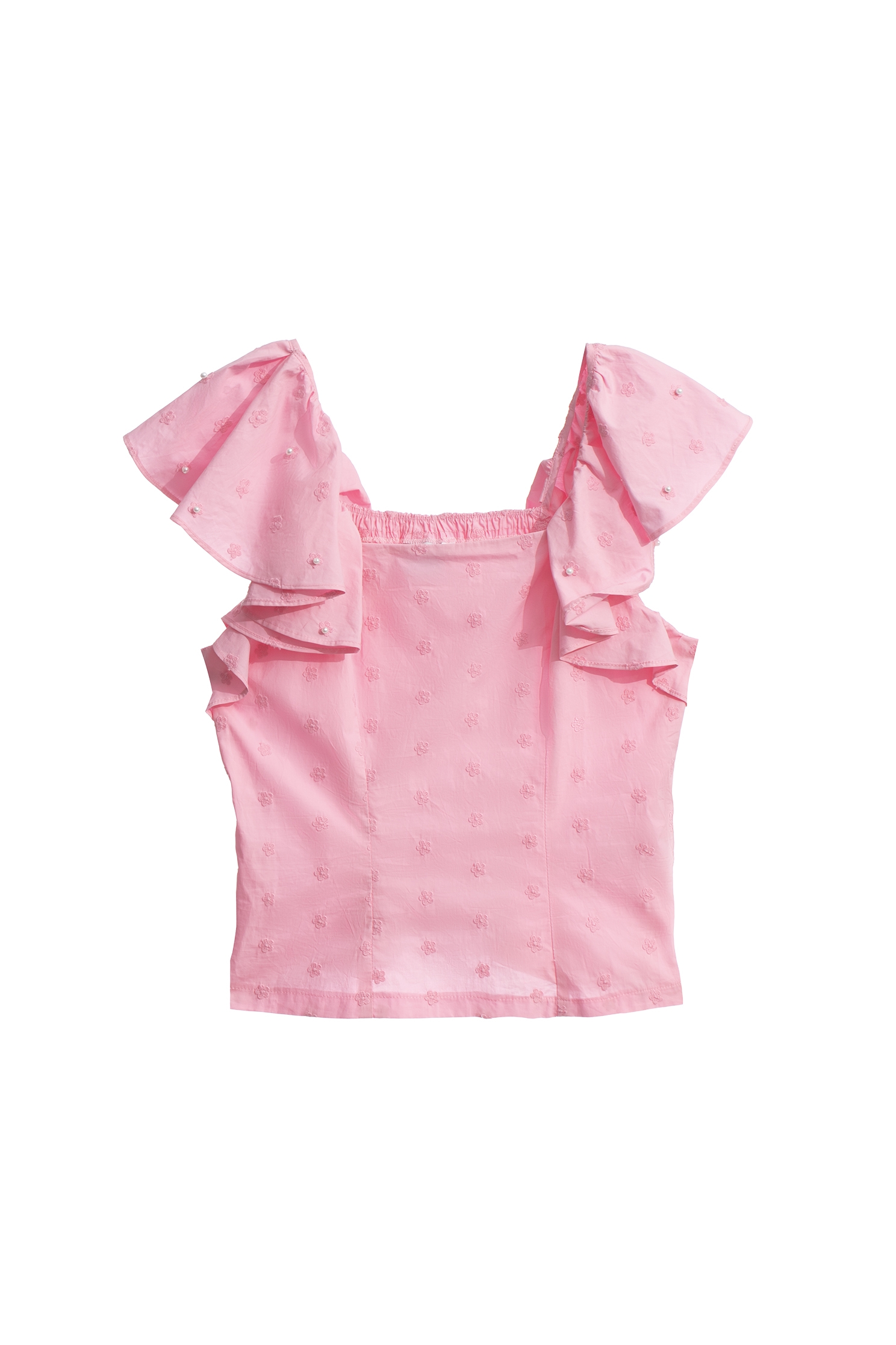 Floral Embroidery Top With Ruffle SleeveFloral Embroidery Top With Ruffle Sleeve,sleeveless tops,Tops,Embroidered,Embroidered tops,pearl,Season (AW) Look,Cotton,Embroidered