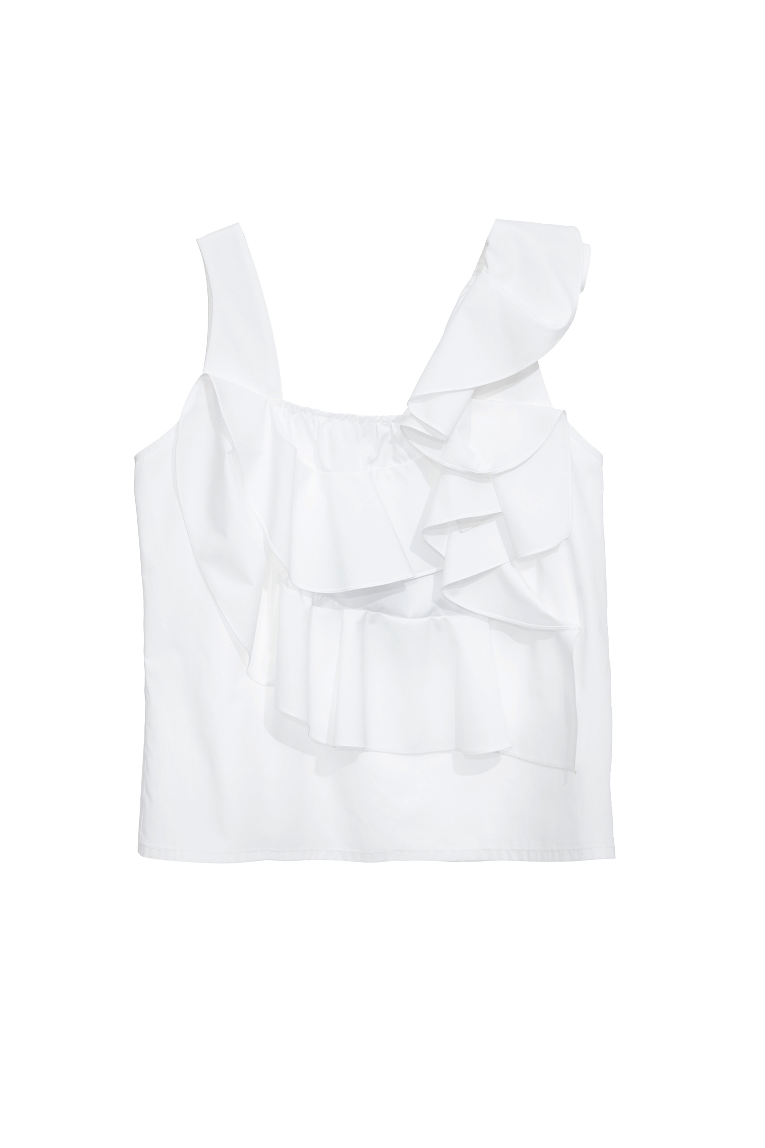 Asymmeric Ruffle Detail VestAsymmeric Ruffle Detail Vest,sleeveless tops,Tops,Season (SS) Look,City Feminine,White tops,sleeveless tops