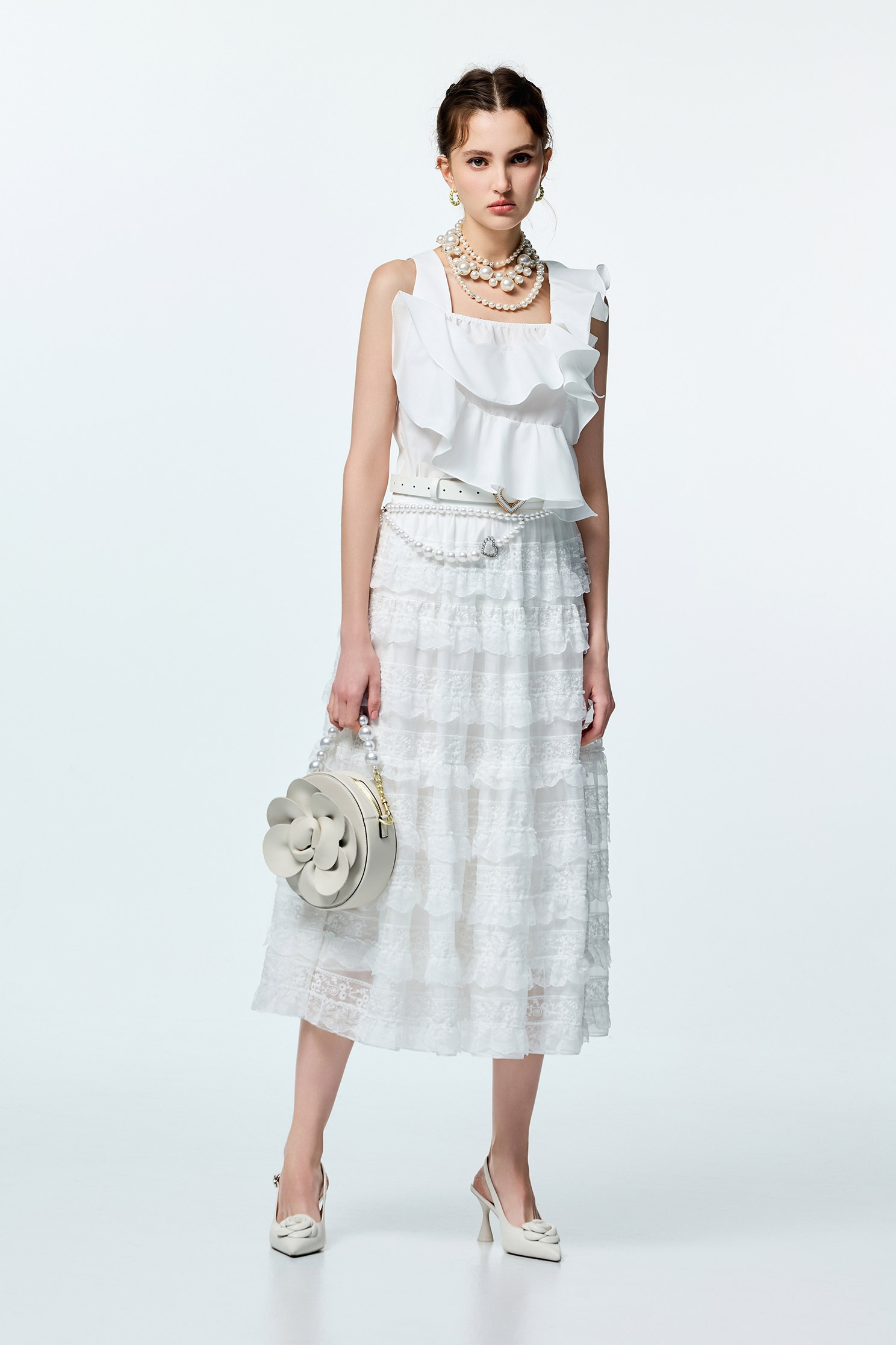 Asymmeric Ruffle Detail VestAsymmeric Ruffle Detail Vest,sleeveless tops,Tops,Season (SS) Look,City Feminine,White tops,sleeveless tops