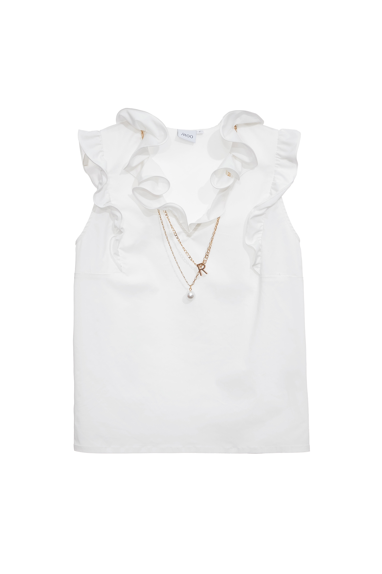 Ruffle Detail White VestRuffle Detail White Vest,sleeveless tops,Tops,Season (SS) Look,pearl,City Feminine,White tops,sleeveless tops,Necklaces