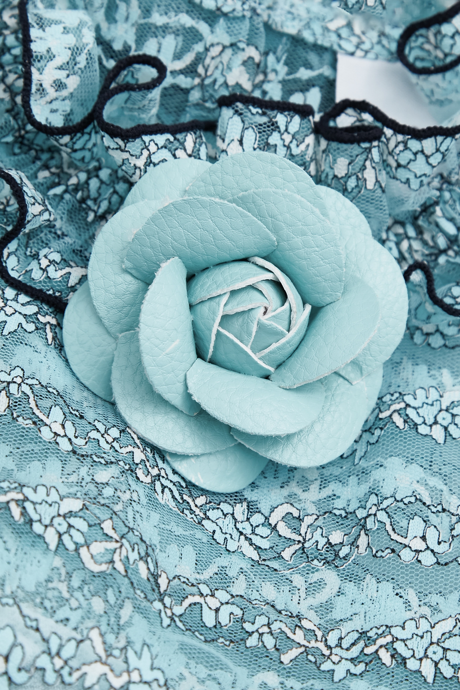 Ice Blue Floral Lace Detail Ruffle Vest,sleeveless tops,Tops,Season (SS) Look,pearl,sleeveless tops,Lace